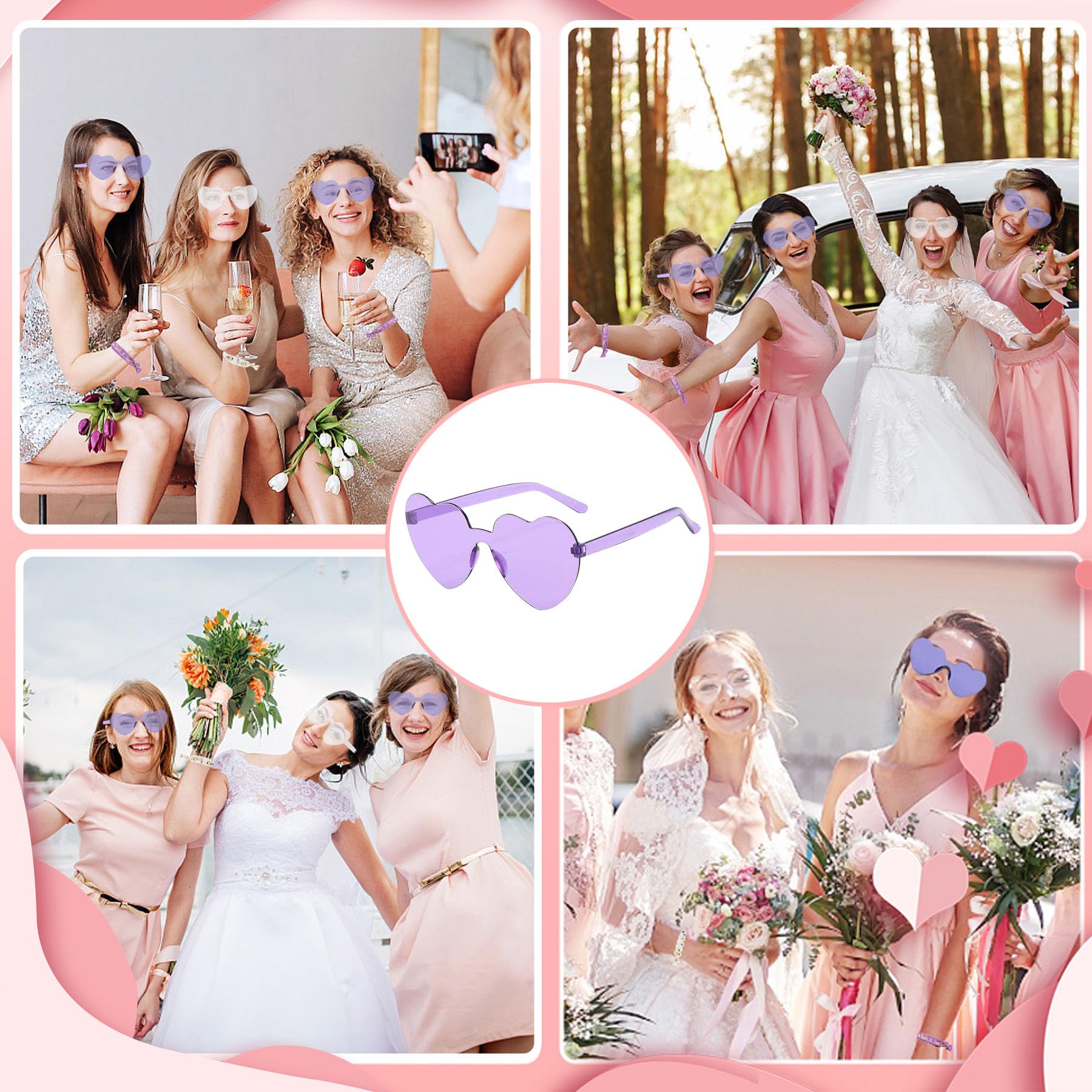 YeahBoom 49 Piezas Gafas Despedida de Soltera Bride Team Pulseras Pegatinas Set,12 Gafas de sol en forma de corazón,JGA Gafas de fiesta,12 Pulseras Bride Team,12 Pegatinas,Decoraciones de Boda