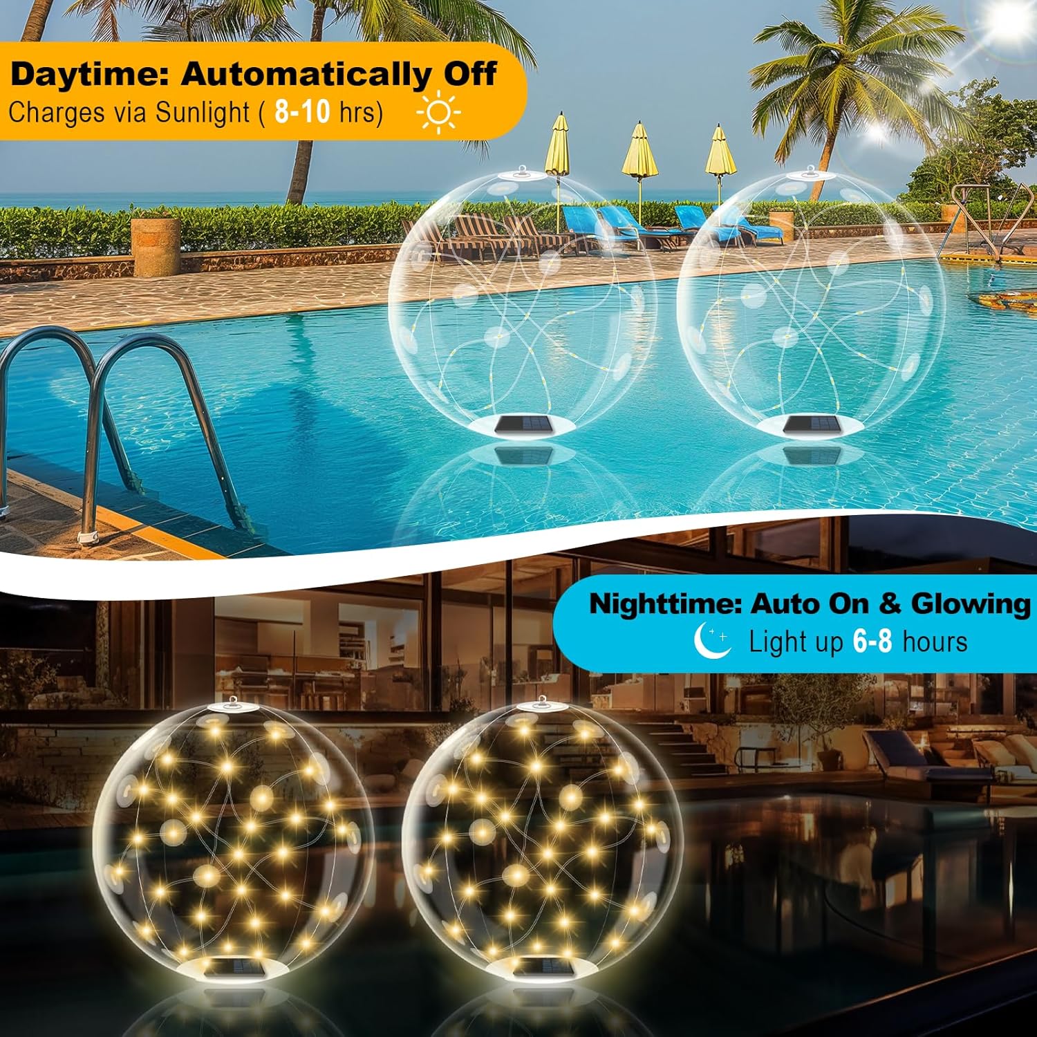 Floating Pool Lights Solar Powered – 2 Pack 14" Inflatable Light Up Pool Balls, Waterproof Solar Pool Balls for Outdoor Swimming Pool, Party Decorations & Poolside Ambience