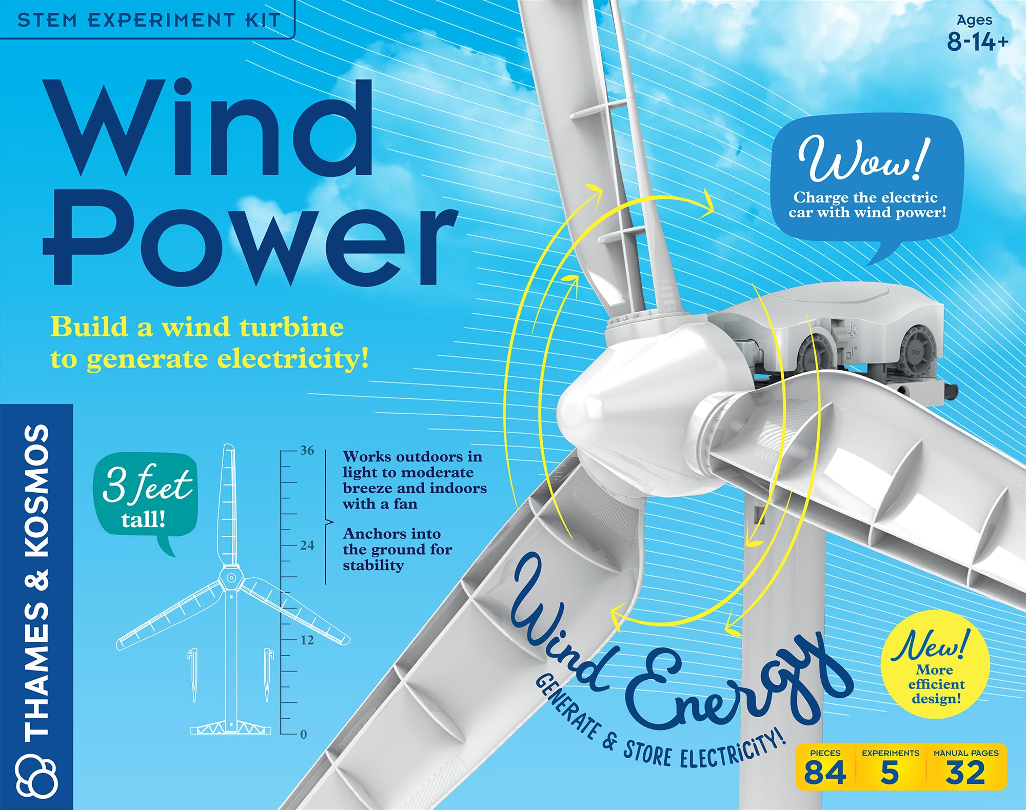 Thames & Kosmos Wind Power V5.0 STEM Kit d'expérimentation : construisez Un modèle d'éolienne de 0,9 m de Haut et explorez Les énergies Propres et renouvelables, optimisé pour Une Utilisation en