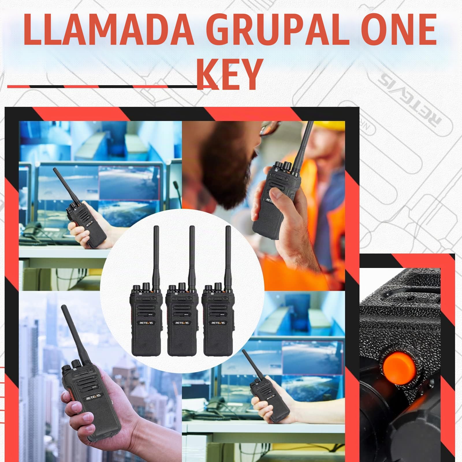 Retevis NR630 Walkie Talkie para Adultos, Walkies Largo Alcance, IP67 Impermeable, Cancelación de Ruido, Llamada de Grupo, 2800 mAh Recargable Walkie Talkie para Obra, Contratista (Negro, 3 Unidad)