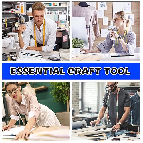 Miniatura 7 de Prasacco Paquete de 6 reglas de costura de calibre deslizante de acero inoxidable, herramienta de medición de costura, regla de acolchado,