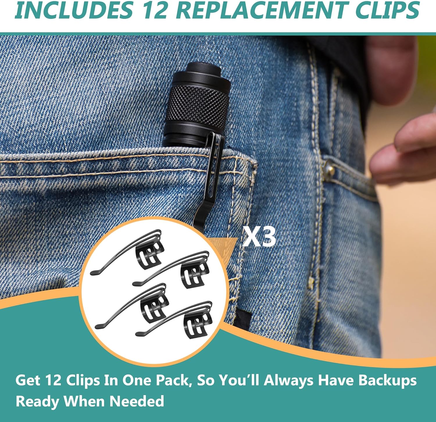 12-Pack Flashlight Clips for Streamlight Stylus Pro and Microstream Penlight | Durable Penlight Pocket Clips