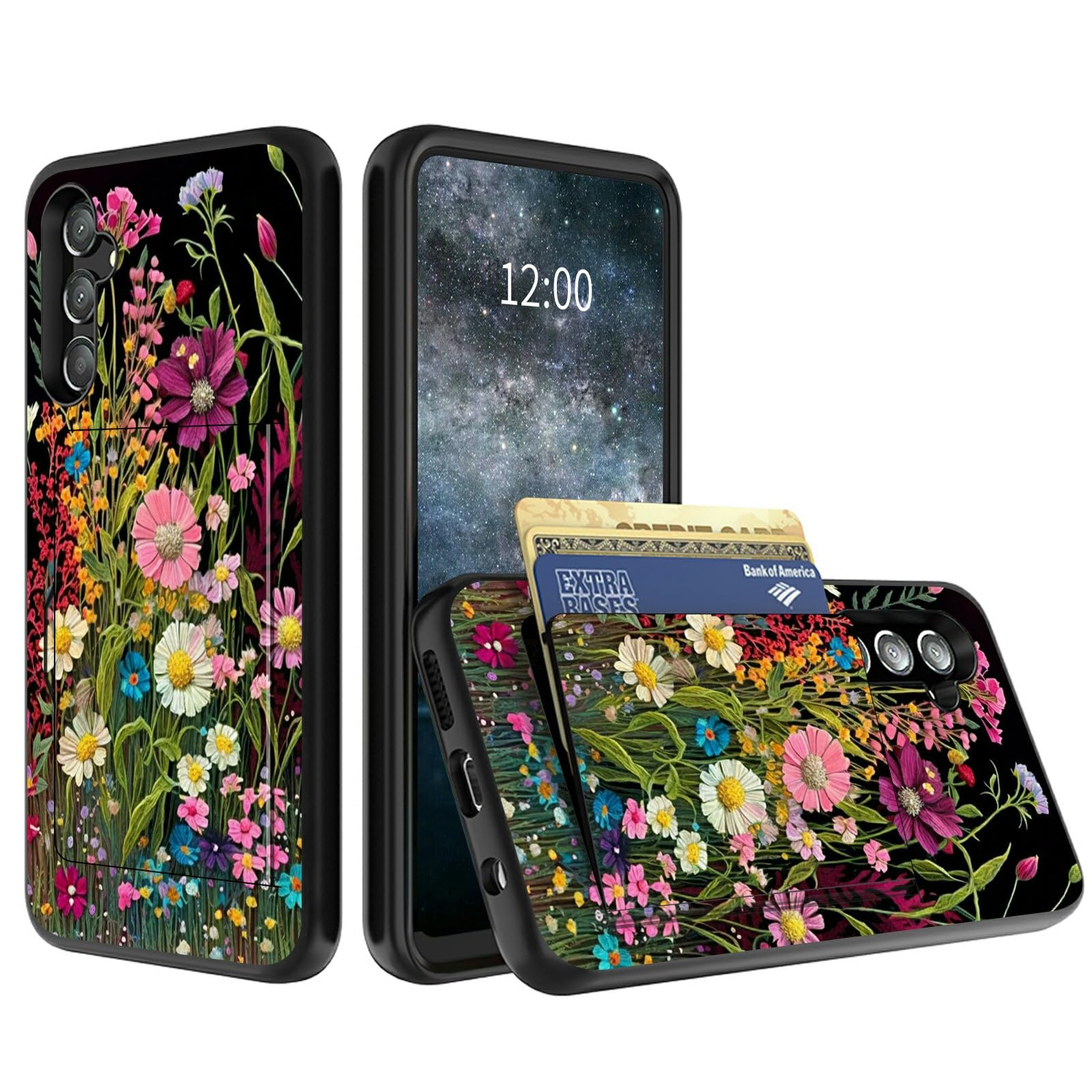 for Samsung Galaxy A54 5G Case for Samsung A54 5G Wallet Case with Card Holder Wildflowers Design for Women Men Hybrid Dual Layer Shockproof