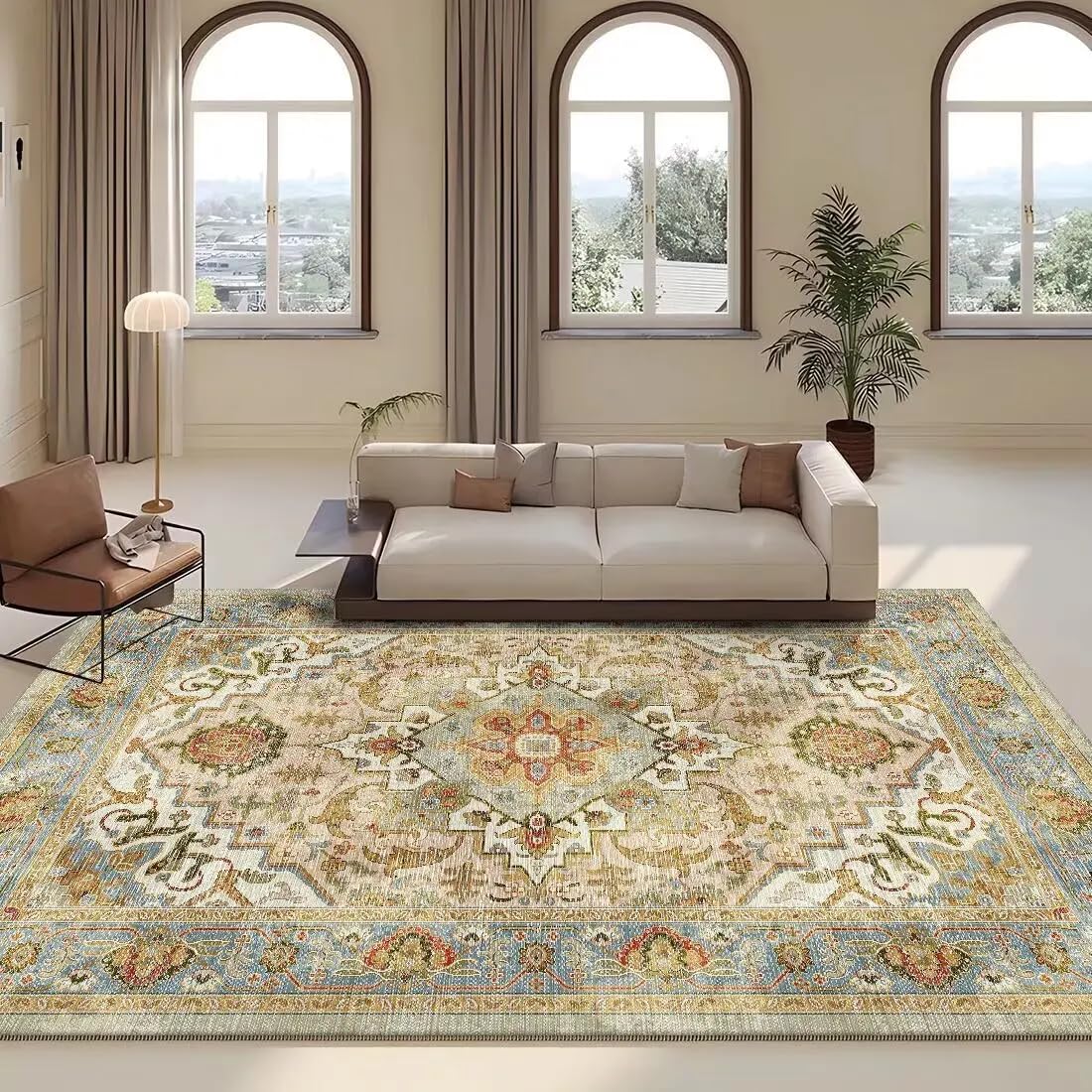 Tapis Persan rétro sans peluches grand format pour chambre et salon
