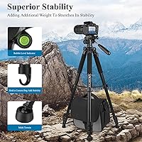 Vista 8 de VICTIV Trípode de cámara de 74 pulgadas, trípode para cámara y teléfono, soporte de trípode profesional de aluminio para Canon Nikon con bolsa