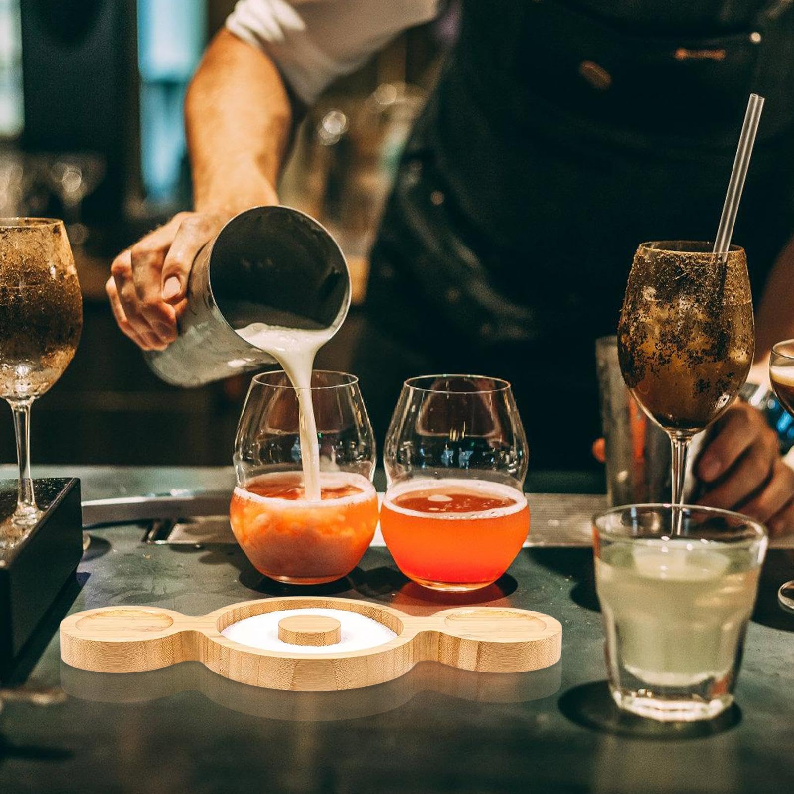 Rimmer - Bandeja de madera para sal de margarita, contenedor de sal de cóctel para camareros, perfecto para margaritas y herramienta de borde de sal binaural