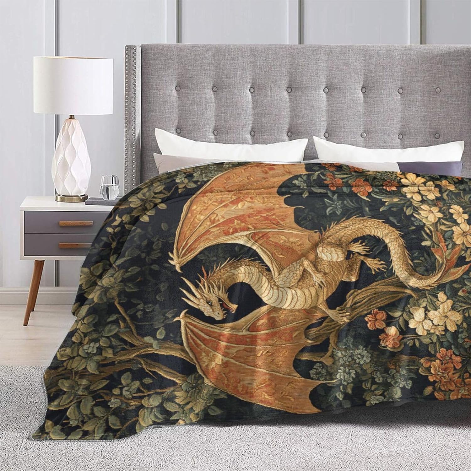 Dragon Blanket Mid Century Dragon Fleece Throw Blankets Fuzzy Plush Super Soft Cozy Warm Dragons Decor Bedding Blanket Gifts for Boys Girls Kids Adult Men Women 40"x50" - Image 6