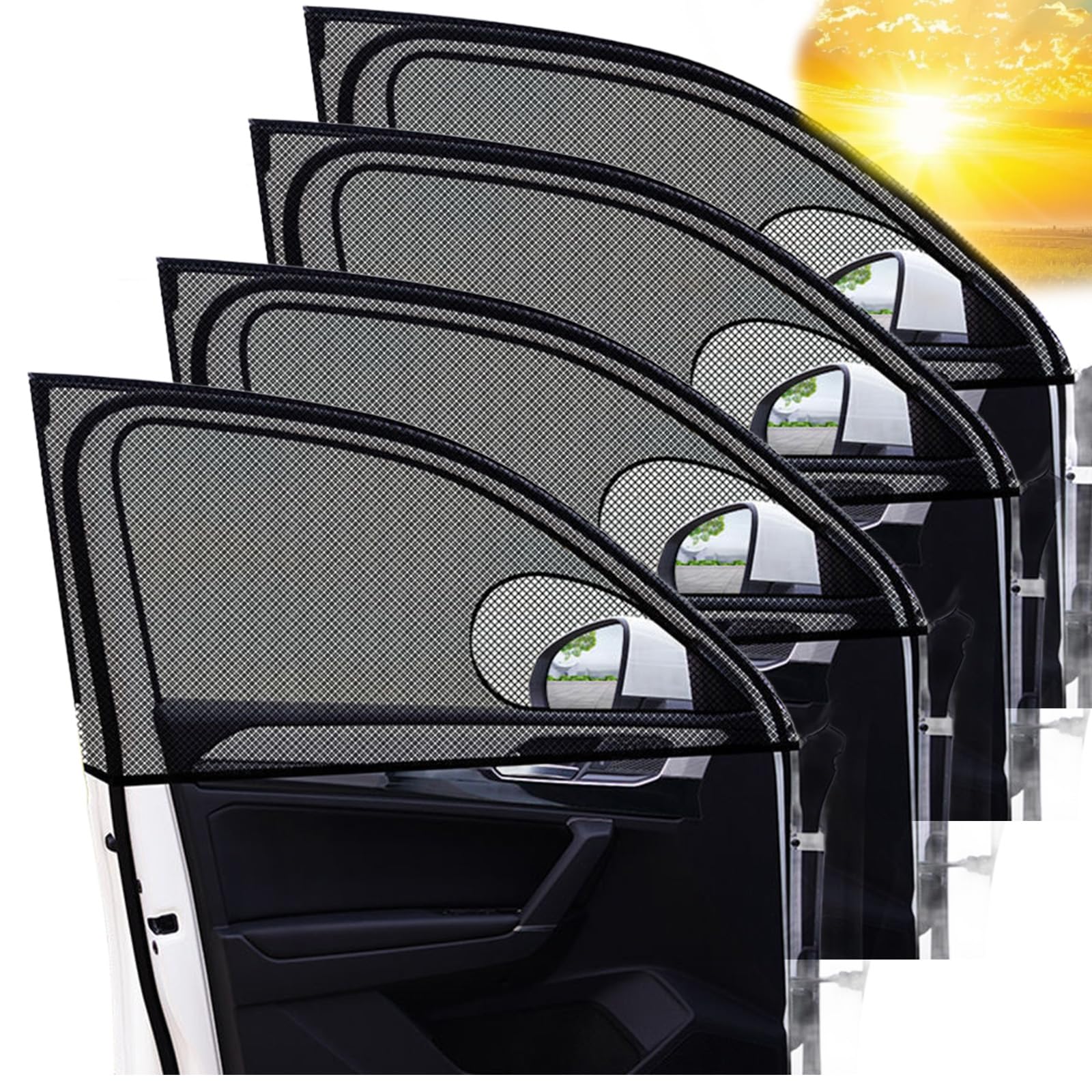 4Pack Car Window Shades for Baby Stretchable & Breathable Car Sun Shade, Blocks UV Rays & Sun Glare & Mosquito