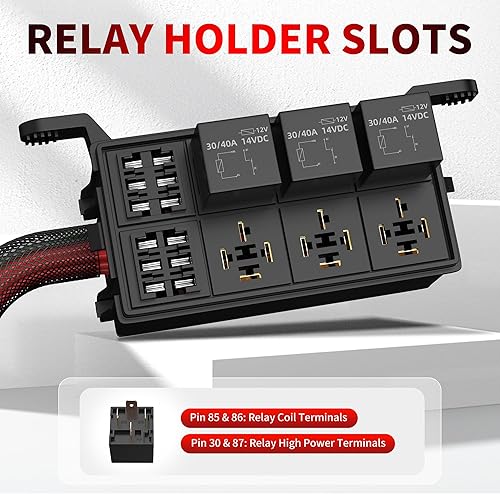 Miniatura 10 de RVBOATPAT 12 Vlot Fuse Relay Box Pre-Wired Fuse and Relay Box with 6 Relays and 11 Way ATCATO Blade Fuses, 12V Relay Fuse Box Block for Auto Car