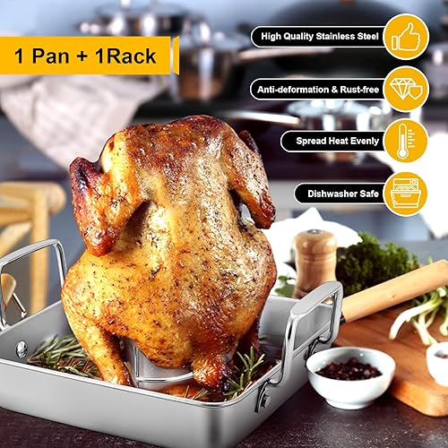 Miniatura 4 de P&P CHEF Juego de soporte para pollos de cerveza con bandeja para asar, molde cuadrado de acero inoxidable de 9 pulgadas y estante para pollo para