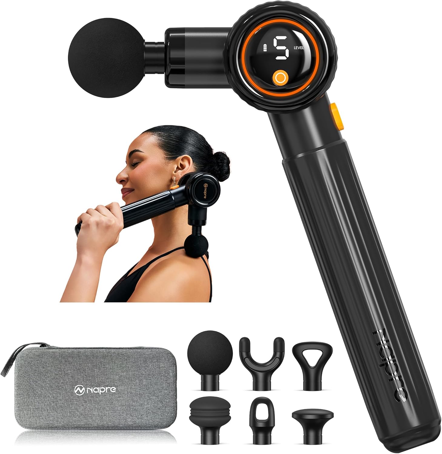 NAPRE Massage Gun with Extension Handle and 3 Adjustable Angles,Deep Tissue Back Massage for Neck/Shoulders/Waist/Legs/Body Pain Relief,Handheld Percussion Muscle Massager with Portable Case,Black NAPRE Massage Gun with Extension Handle and 3 Adjustable Angles,Deep Tissue Back Massage for Neck/Shoulders/Waist/Legs/Body Pain Relief,Handheld Percussion Muscle Massager with Portable Case,Black