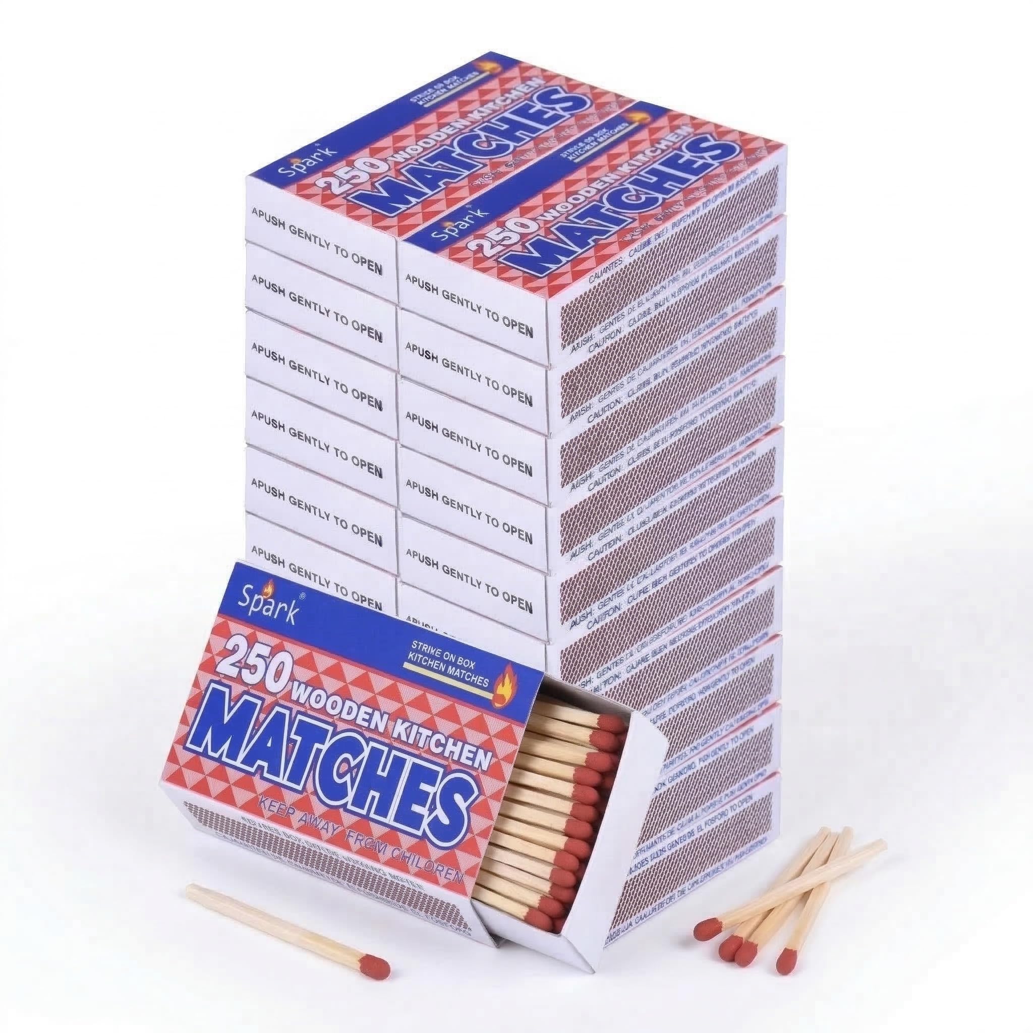 Amazon.com: Spark Large Safety Matches – 20 Boxes (5,000 Total) –  Strike-on-Box Wooden Matches for Fireplace, Camping, BBQ, Survival,  Emergency Prep, Bulk Wholesale Long Matches : Health & Household