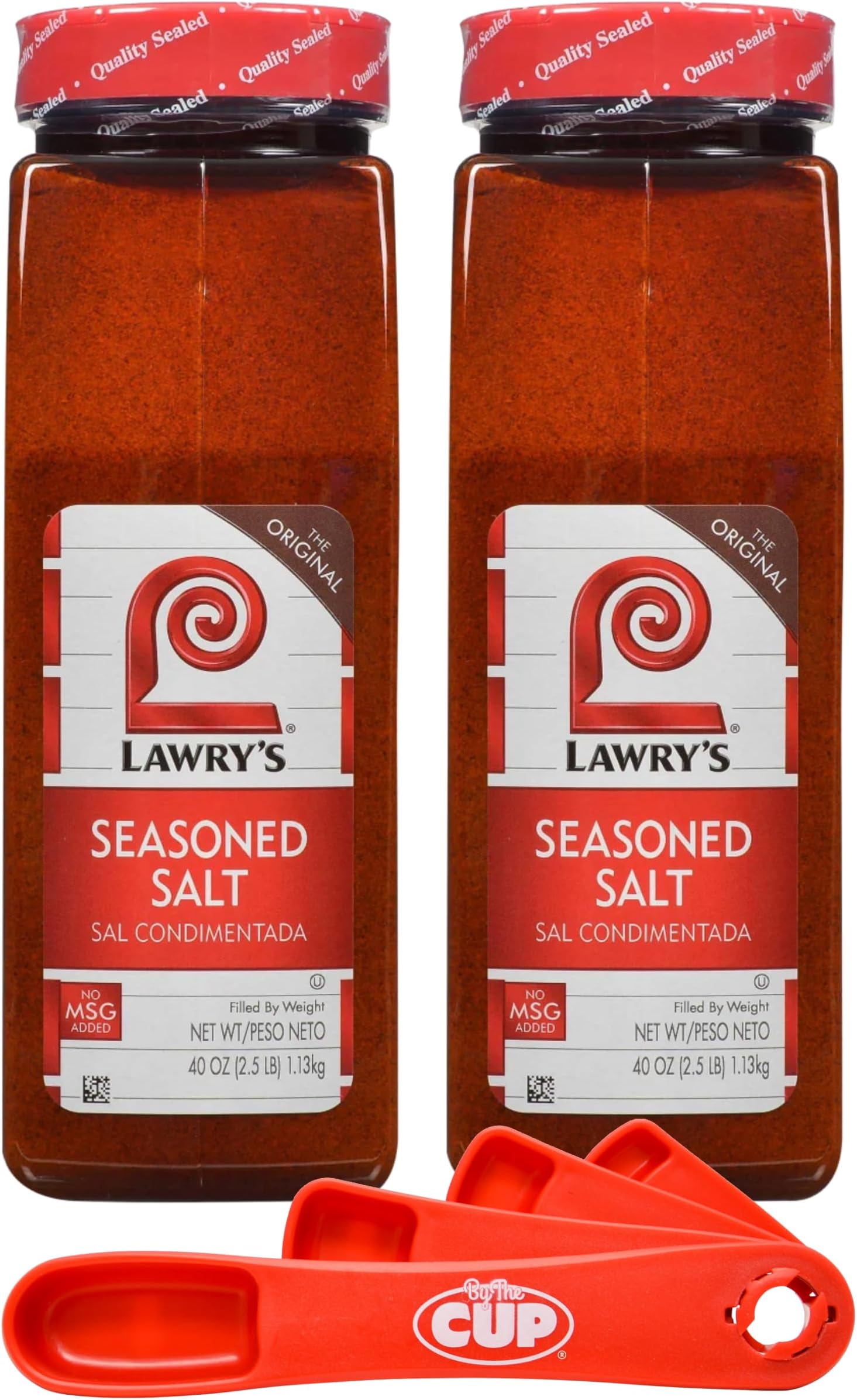 Lawry's Seasoned Salt, 40 oz (Pack of 2) with By The Cup Swivel Spoons
