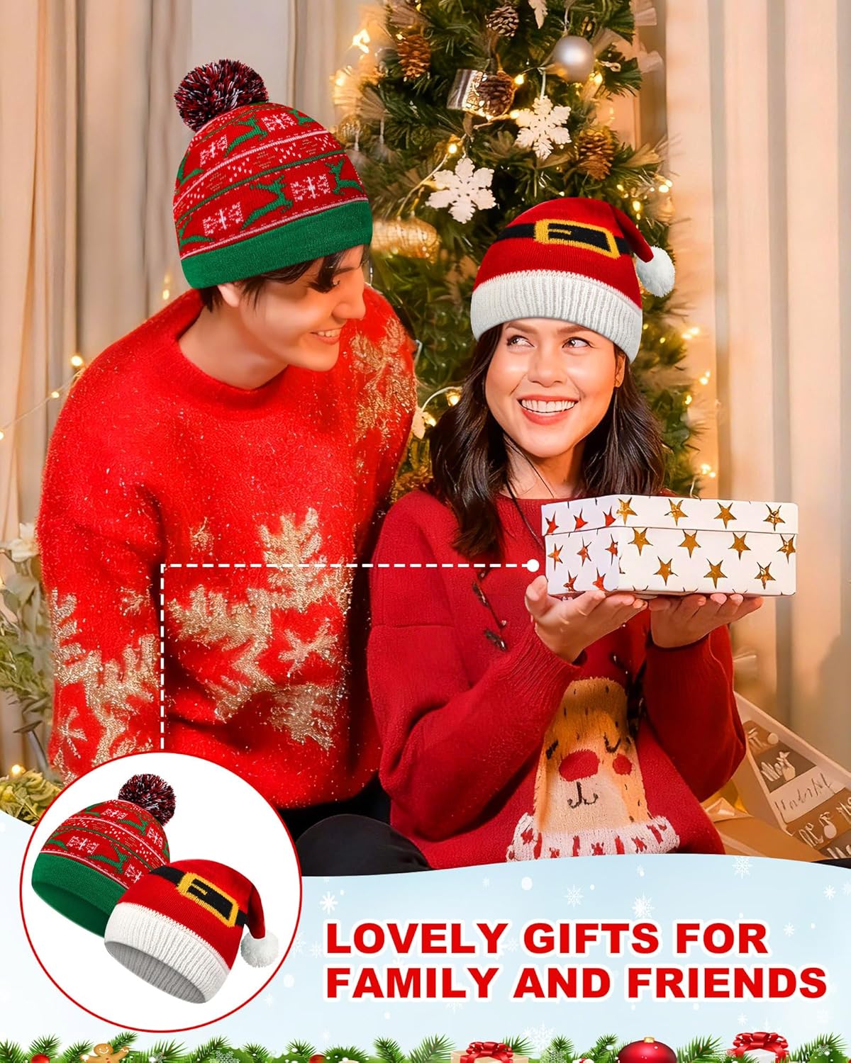 36 Pcs Christmas Knitted Hat Winter Santa Hat with Pom Xmas Elf Crochet Beanie Skull Cap Bulk for Adult Women Men Family Party - Image 5