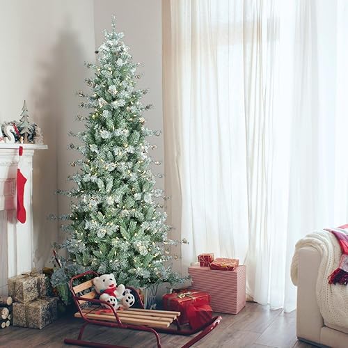 Miniatura 74 de Fraser Hill Farm Árbol de Navidad artificial flocado de abeto búfalo de 6.5 pies con doble luces LED multicolor y blanco cálido y soporte, árbol LED