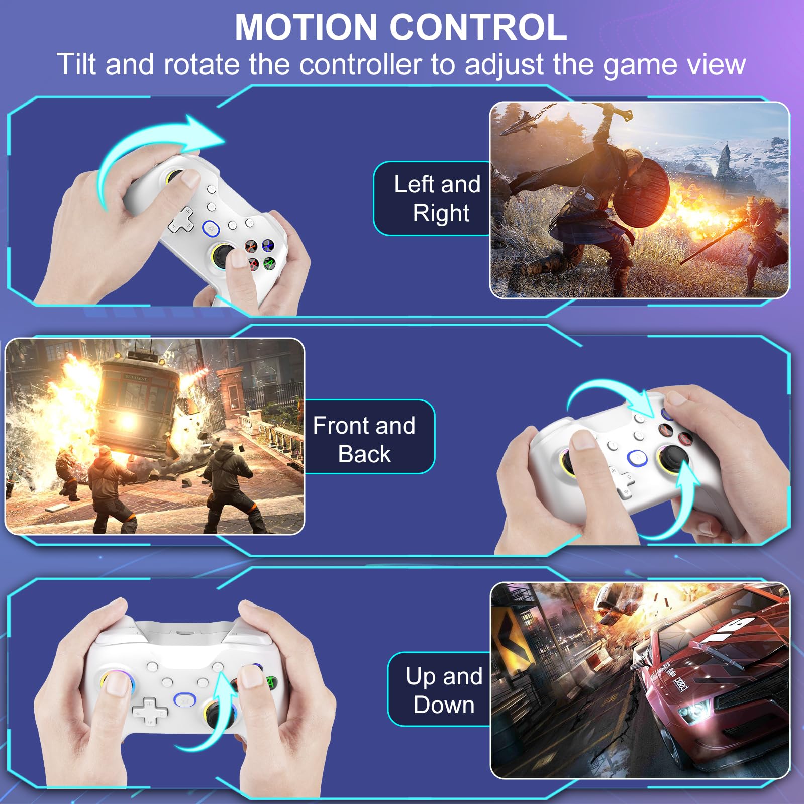 Diswoe Manette pour Switch/Switch Lite/OLED/PC, Pro Controller pour Switch, Manette pour Switch sans fil avec 7 couleurs LED RVB Fonction réveil Turbo, Gyro Axis, réglable, vibration, capture d'écran