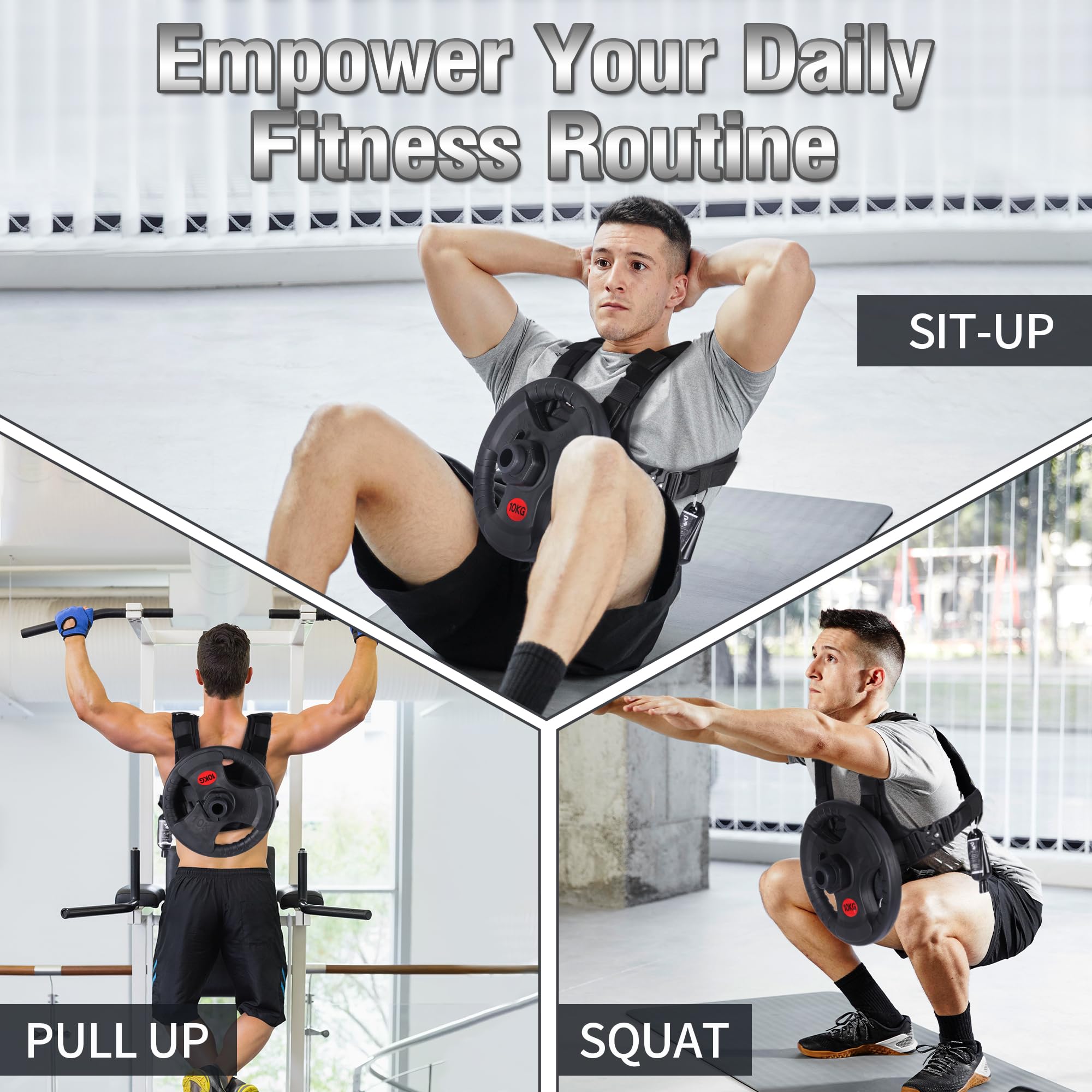IRONPULSE® | Kit Gilet Lesté Musculation, Crossfit, Running – Compatible Poids Standard Ø50mm – 80 kg Max – 2 Colliers Stop Disque & Magnésie Liquide Inclus