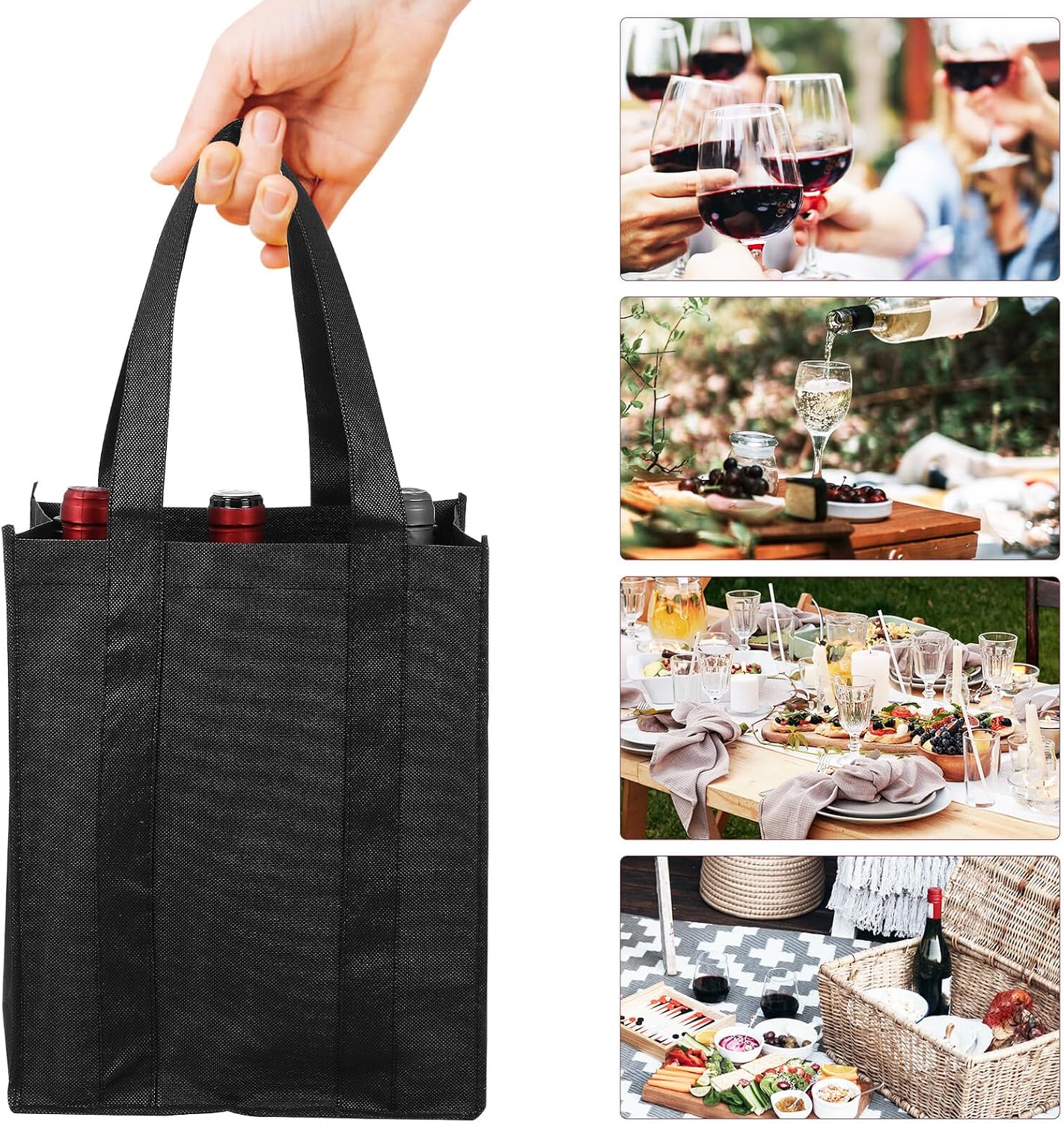 Wine Carrier Tote Bags Non Woven Fabric Flexible Divider 6 Compartments Large Capacity Wine Bottle Bags for Picnic Camping Party