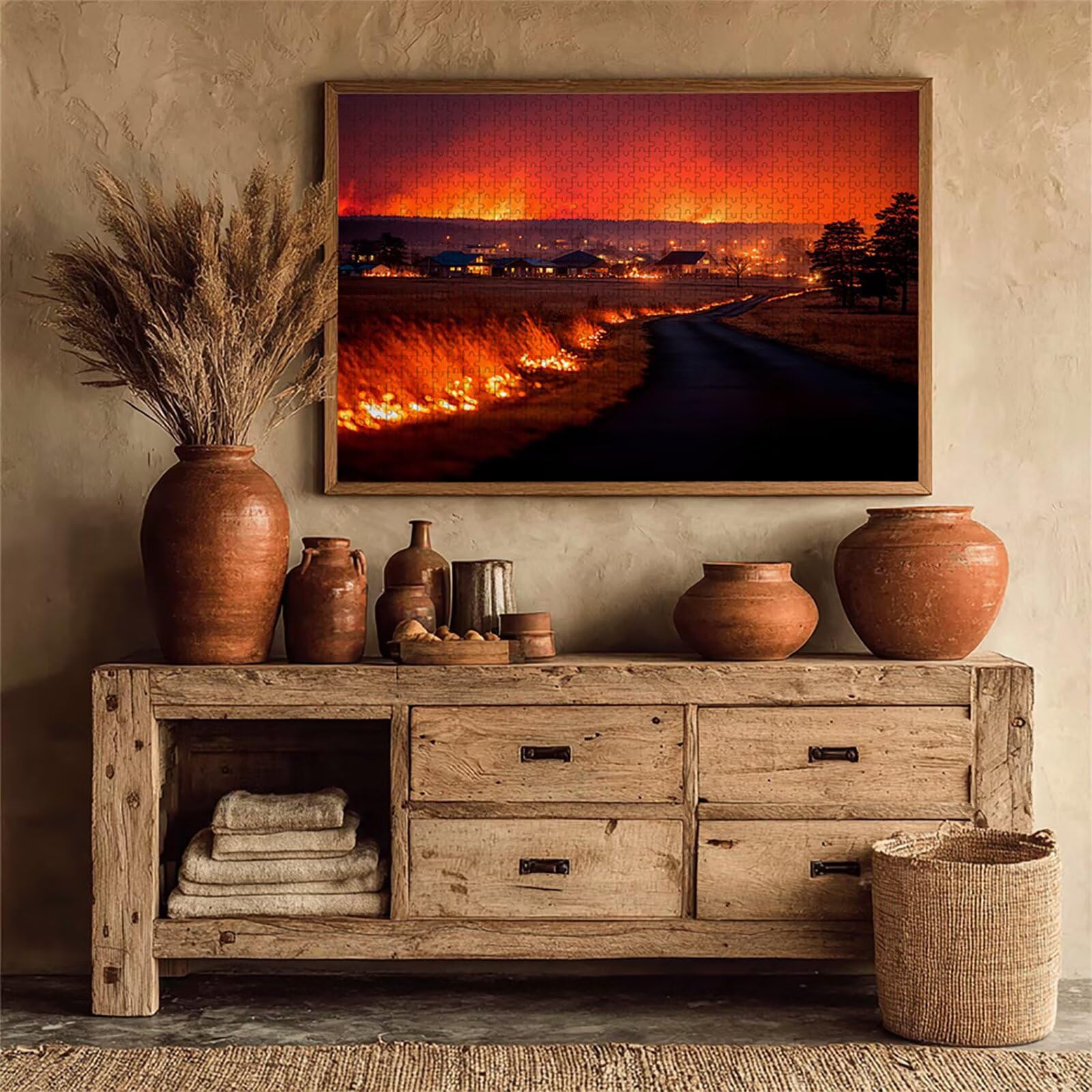 Puzzle 2000 elementów dla dorosłych płomień, drewniane puzzle, 99 x 70 cm, dla mężczyzn, kobiet, starszych seniorów, części ściśle do siebie pasują, dekompresja, dekoracja ścienna, prezenty dla