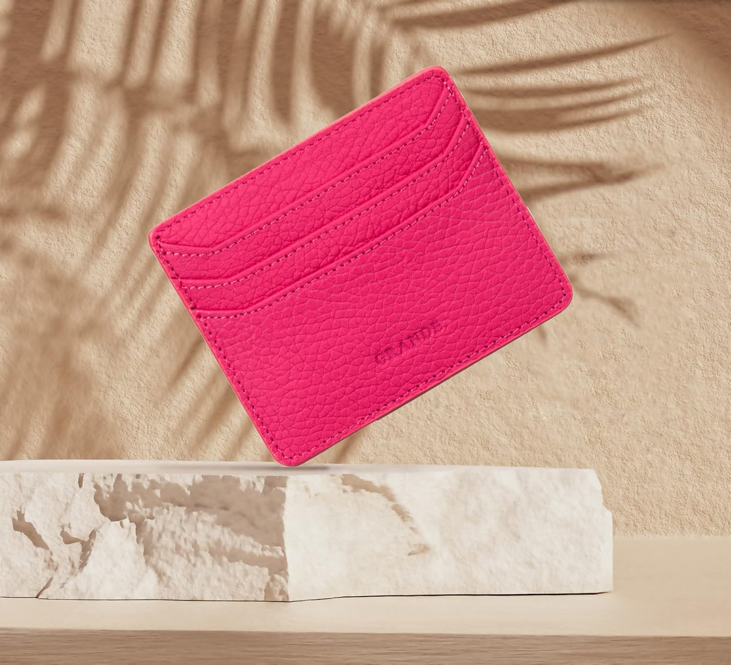 grande 3633 Genuine Leather Card Holder For Women and Men Super Slim Minimalist Small Snap Wallet (Pink) - Image 2