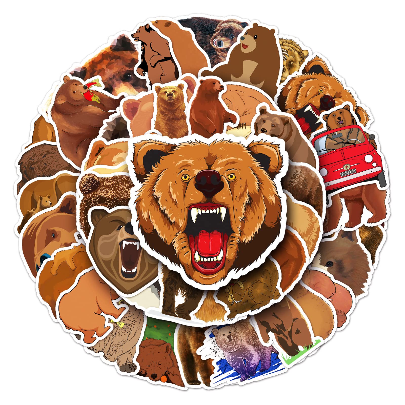 50Pcs Brown Bear Stickers Waterproof Vinyl Decals for Bike Water Bottles Laptop Bicycle Refrigerator Cup Luggage Computer Mobile Phone Skateboard Decor (Brown Bear)