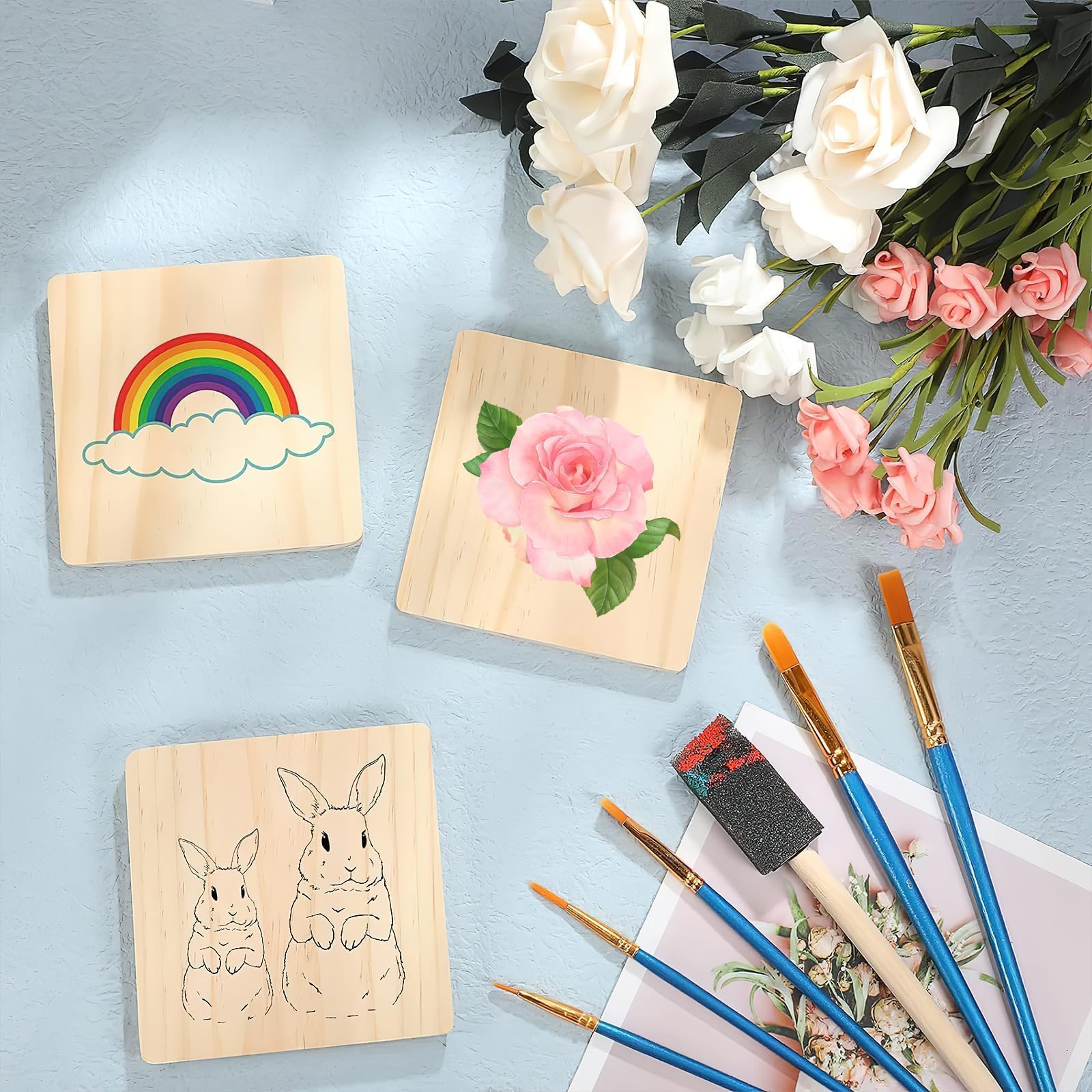 Lot de 72 Dessous de Verre en Bois Carrés, 10 x 10 cm, Sous-Verres DIY