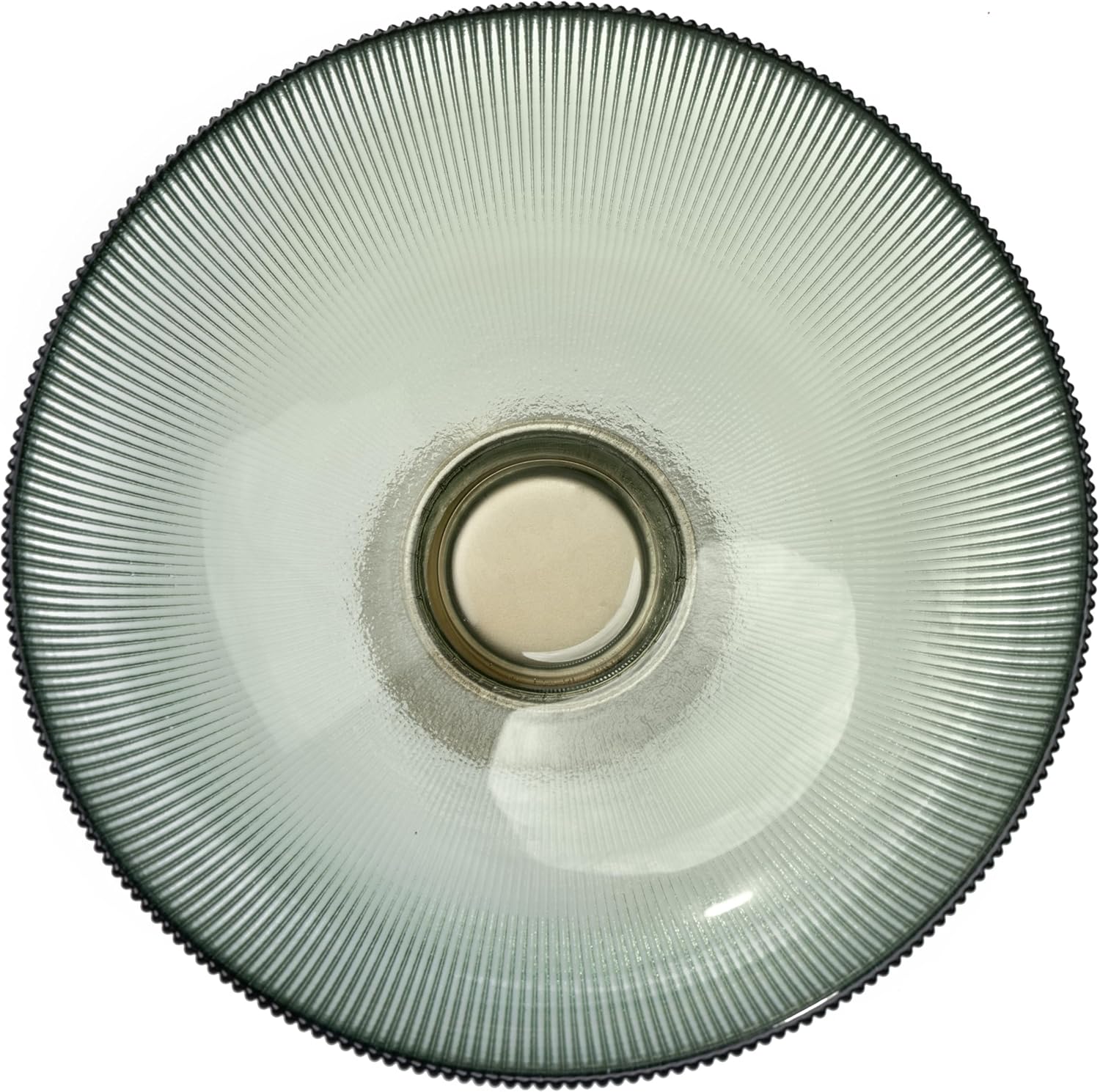 Round Glass Decorative Bowl（Green）, 9.8 Inches Handblown Striped Design Fruit Bowl with Rust-Resistant Metal Base for Home Decor, Table Centerpiece, Kitchen Island and Dining Decor