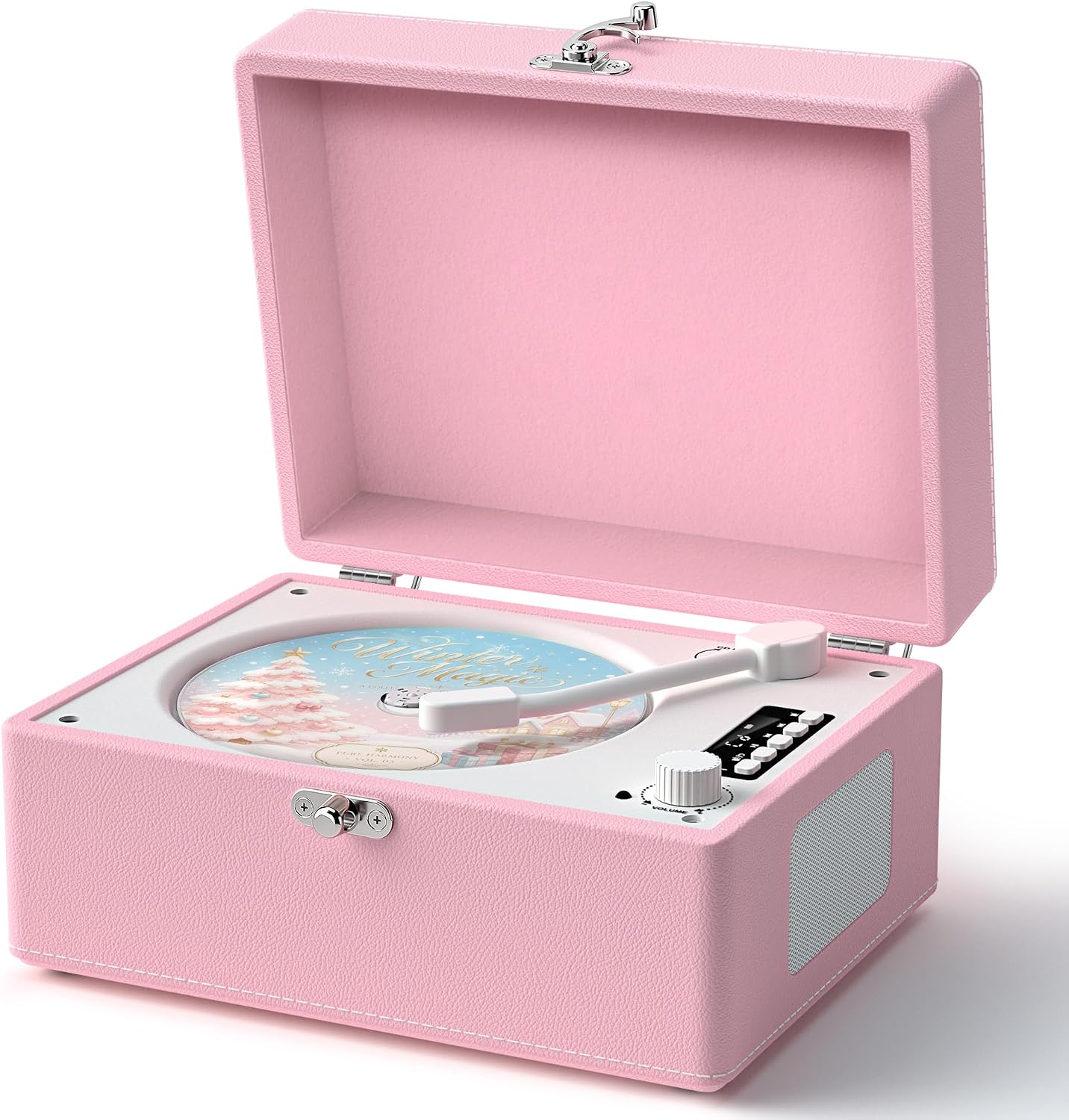 Portable CD Player with Bluetooth Input & Output, Rechargeable CD Player with Built-in Speaker, USB/AUX Connection, Pink Leather-Textured Finish, Gift for Music Lovers