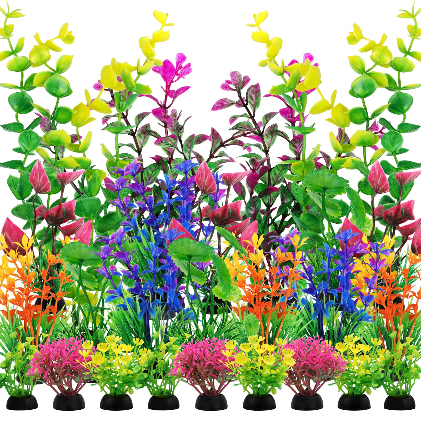 QUOZUO 25 Pcs Artificial Plants for Aquarium Decoration Multicolor Plastic Plants Fish Tank Decoration, Colorful, Small to Large