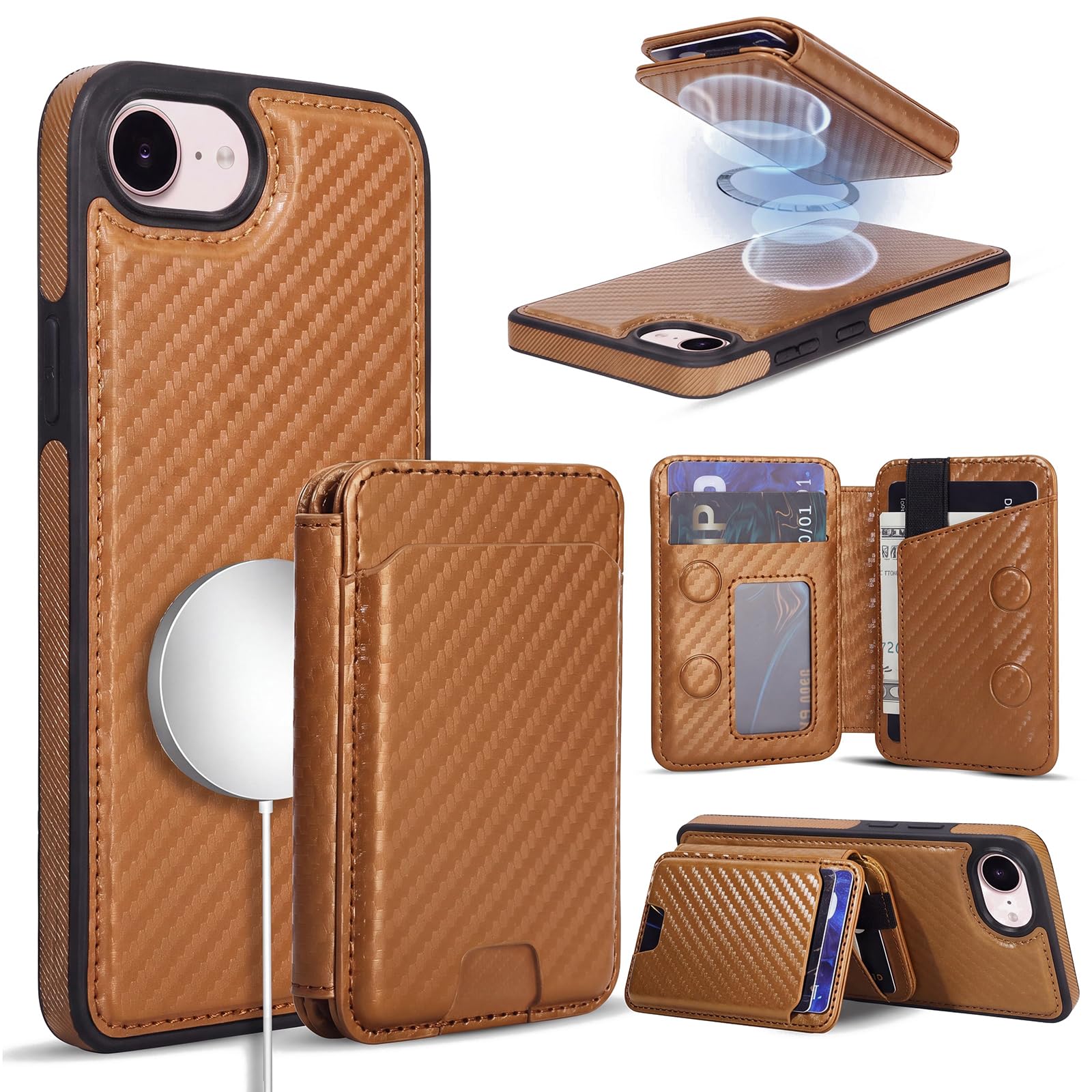 ASAPDOS Magnetic Detachable Wallet Case for iPhone 17E/iPhone 16E with Kickstand,2-in-1 M…