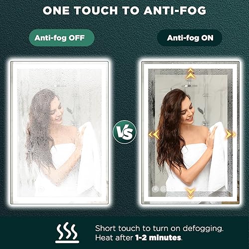 Miniatura 6 de Espejo de baño LED con luces para pared, espejo inteligente de 24 x 36 pulgadas, espejos de pared delanteros y retroiluminados, certificación UL,
