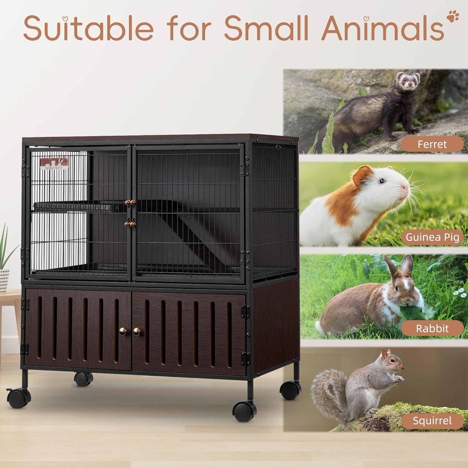 Fragess Metal Large Guinea Pig Cages 5 Levels, 60" H Rolling Ferret Cage with Removable Ramps & Double Door, Cage with Locker, Squirrel Cage Christmas Decoration Pet Crate Furniture