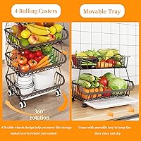 Vista 4 de Miyawell Fruit Vegetable Storage Basket for Kitchen - 4 Tier Stackable Metal Wire Baskets Cart with Rolling Wheels Utility Fruits Rack Produce Snack