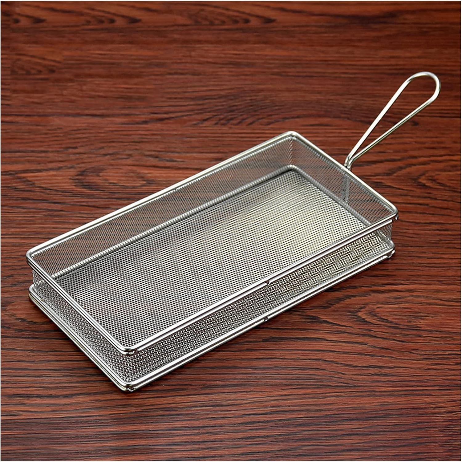 SDYdsgE chip basket， Rectangular Dense Mesh Fry Basket Stainless Steel French Fries with Handle Large Strainer for Friends And Family