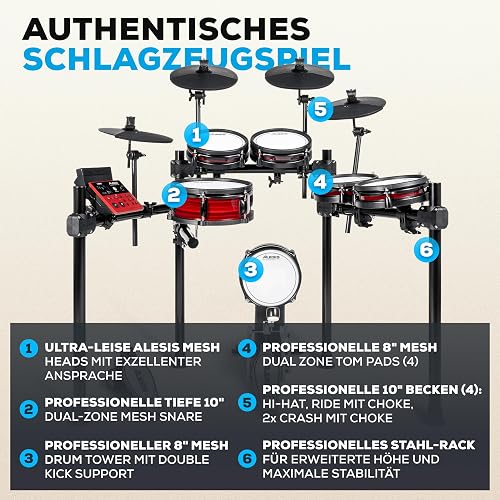 Alesis Nitro Pro XL Batterie Électronique de 10 Pièces avec Pads Double Zone Silencieux, Plus de 500 Sons BFD, Bluetooth, Drumeo, MIDI USB - 4