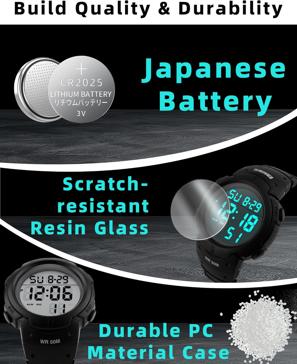 CakCity Mens Digital Watch Military Waterproof Outdoor Large Face Sports Watches with Stopwatch Back Light Alarm Date LED Display,Black - Image 7