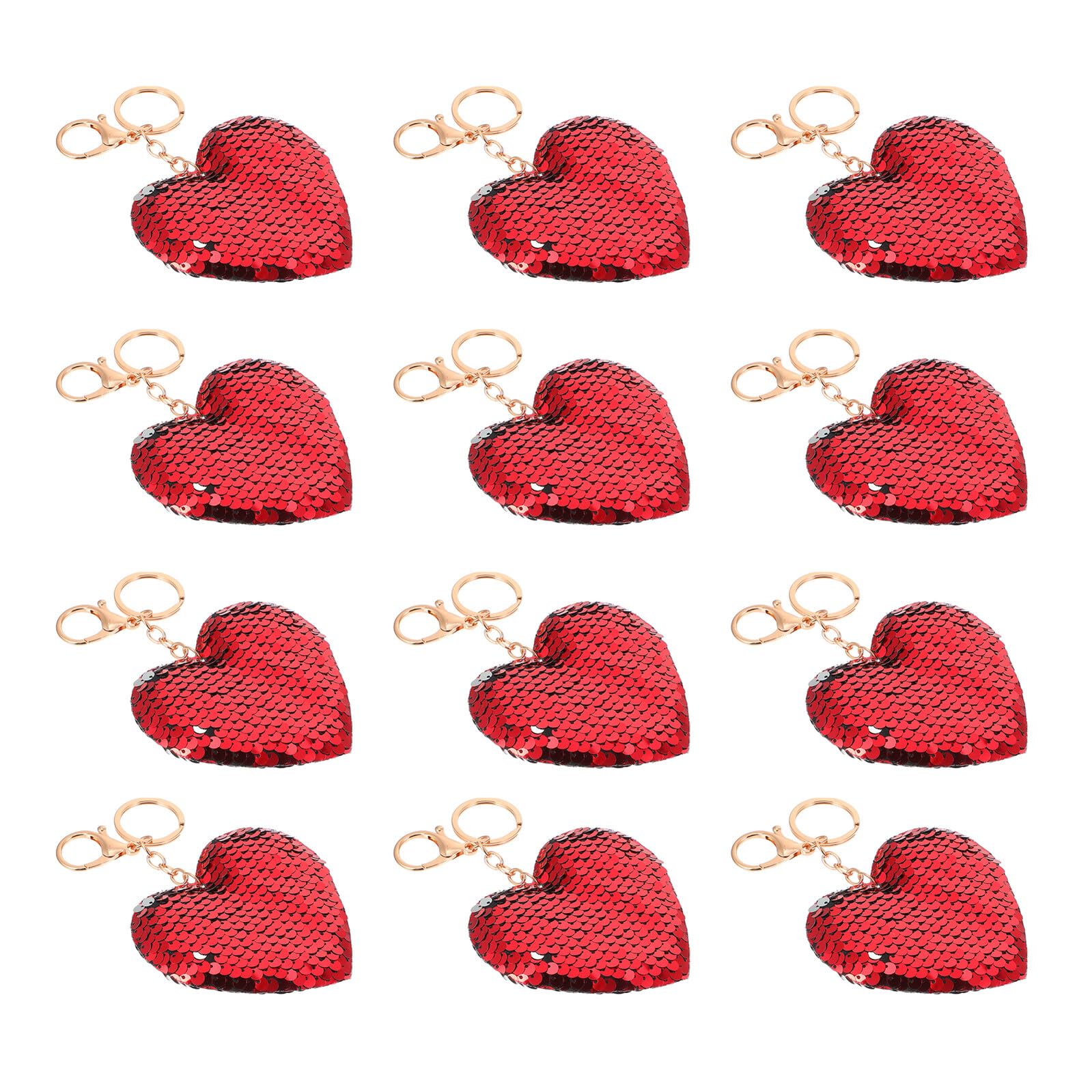 VILLCASE 24 Portachiavi Cuore Paillettes Reversibili Rosso in Lega e Plastica, Brillante Sotto la Luce, Idea Regalo Elegante la Festa degli Innamorati