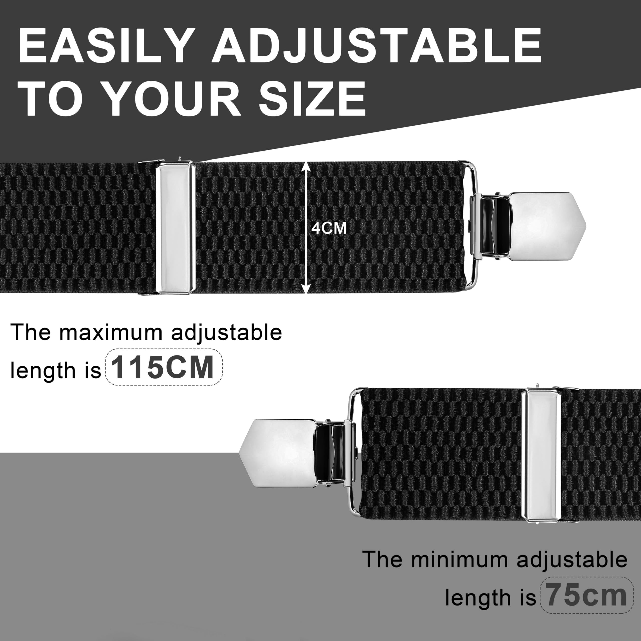 Tirantes para hombre de 4 cm de ancho, forma en X con clips de metal, tirantes para hombre, extrafuertes y elásticos, longitud ajustable para hombres y mujeres, monos vaqueros, pantalones de
