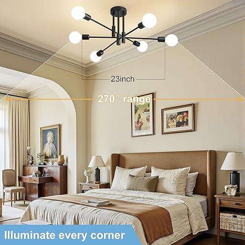 Miniatura 9 de Biewalk Lámpara de araña Sputnik moderna, lámpara de techo de 6 luces de mediados de siglo, lámpara Sputnik para dormitorio, comedor, cocina,