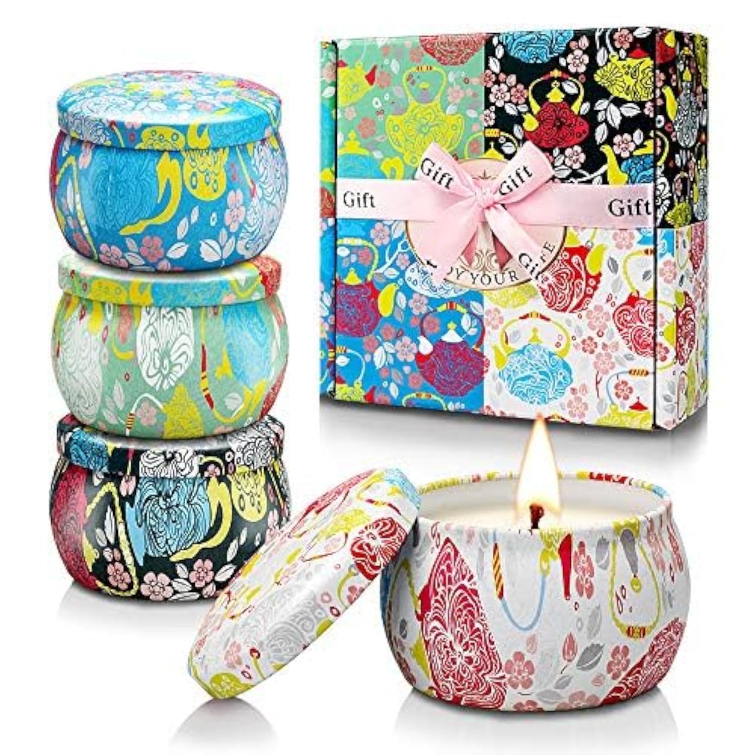 Velas perfumadas Set de 4 aroma de velas, 4,4 oz de cera de soja, juego de velas para aromaterapia regalo para mujer, madre, aliviar el estrés, para San Valentín, cumpleaños, boda, Navidad