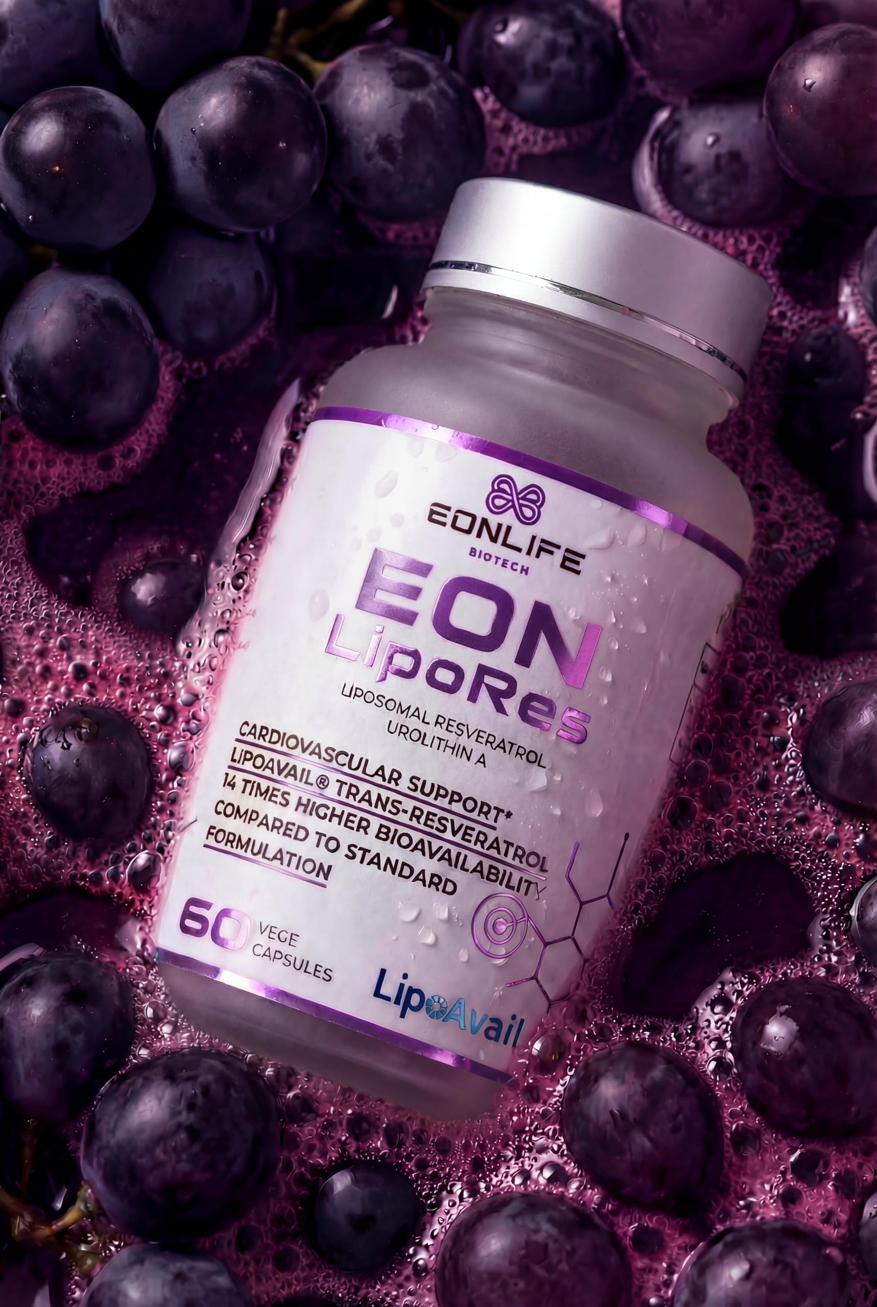 EON LipoRes – Liposomales Resveratrol 300mg + Urolithin A LipoAvail® bis 14× höhere Bioverfügbarkeit Trans-Resveratrol & NAD+ Mitochondrien Anti-Aging Herzgesundheit Glasflasche 3er-Pack