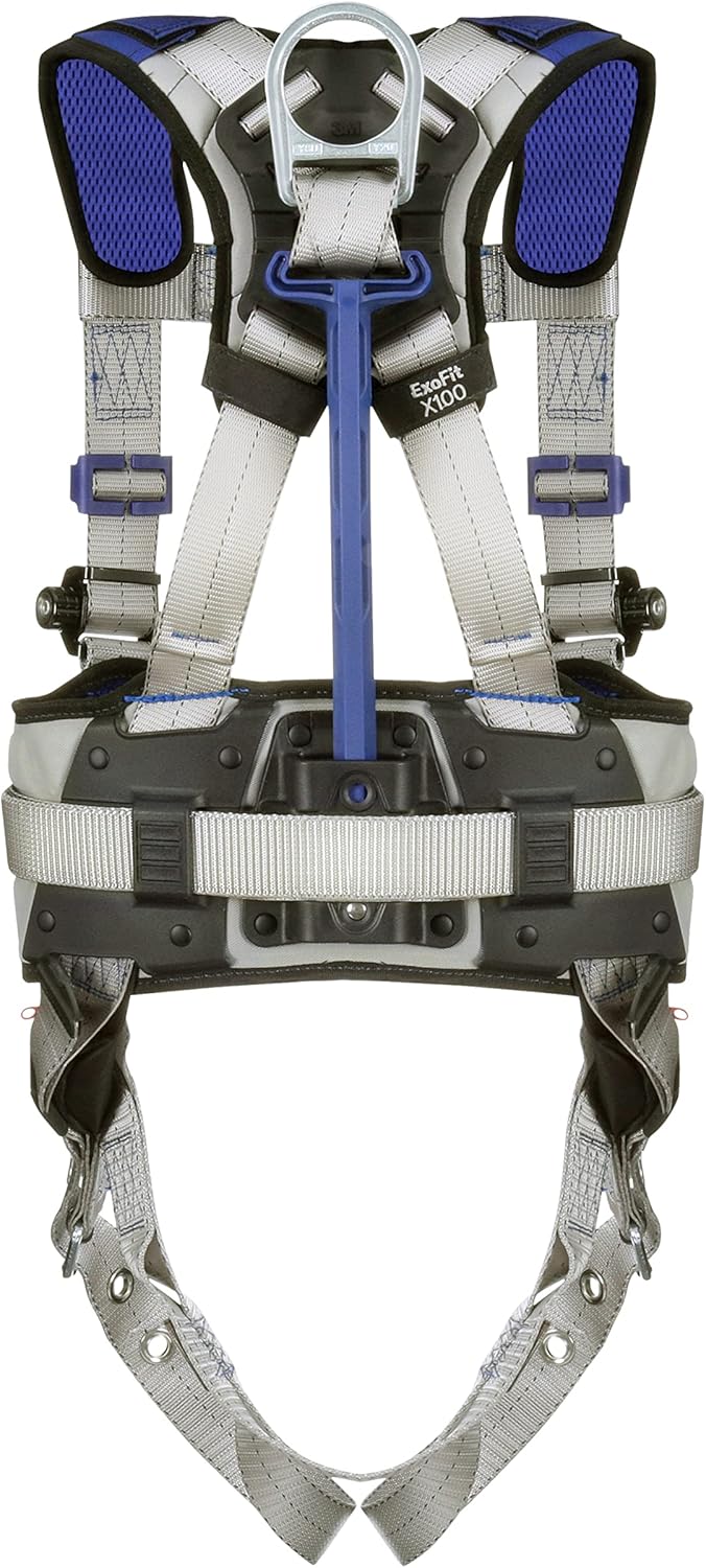 3M DBI-Sala ExoFit X100 Weight Distribution Comfort Construction Safety Harness Fall Protection, with Body Belt, Hip Padding, Multiple D-Rings, Pass-through Chest and Tongue Leg Buckles, 1401047,Large