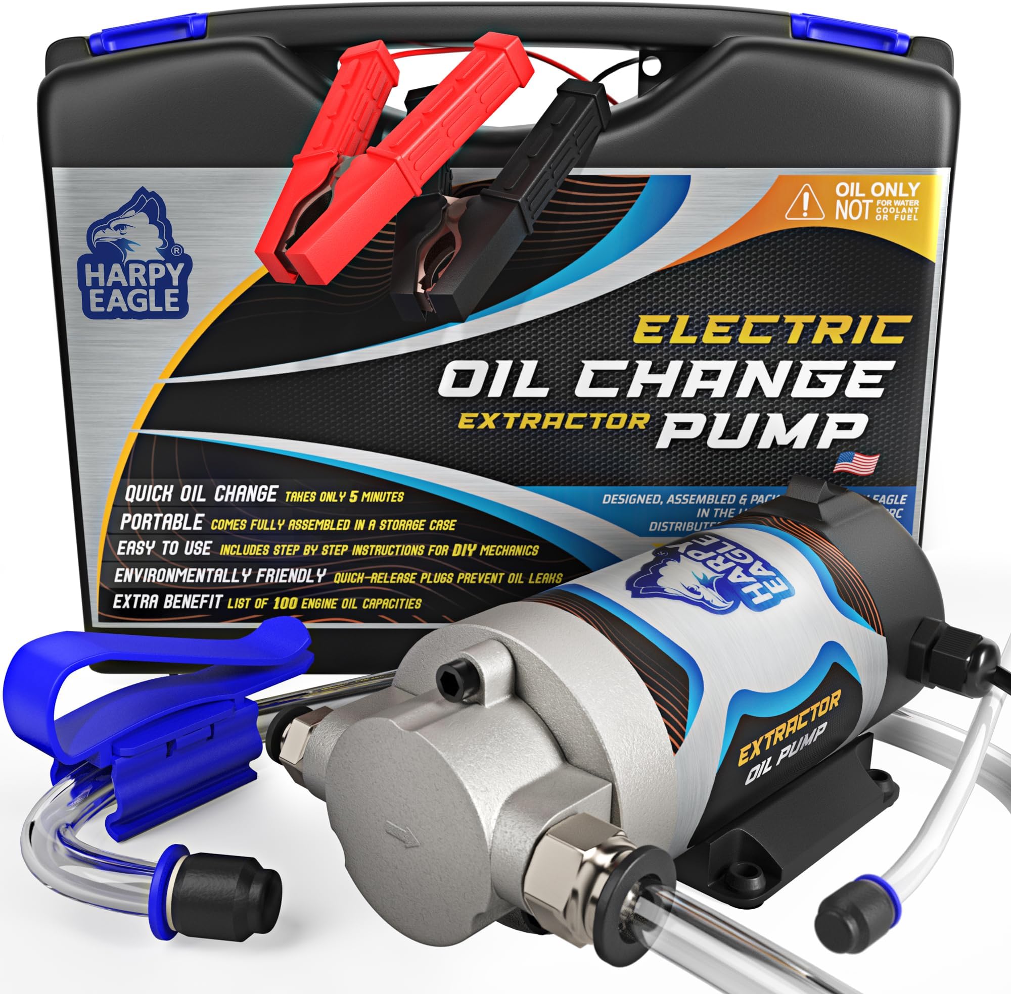 Harpy Eagle Electric Oil Change Extractor Pump 12/24V 100W, Oil Сhange Fluid Extractor Suction Transfer Pump Portable for Automotive, Cars, Boats, Motorcycle,Trucks with Storage Case/Patent Pending