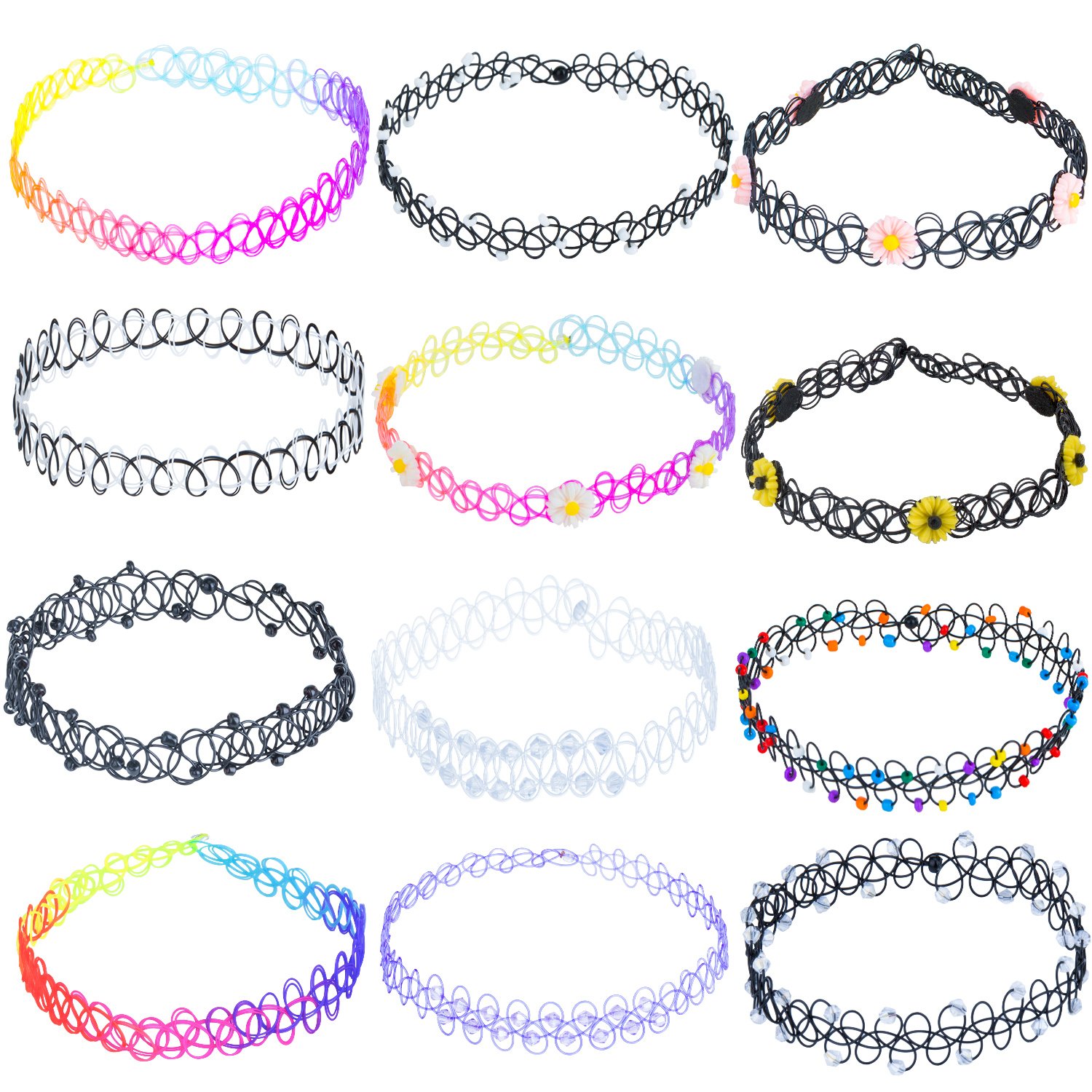 ZWOOS Collana gotica catena 12 pezzi doppia linea tatuaggio all'henné girocollo elastico in PVC, senza pietra, PVC, senza pietra