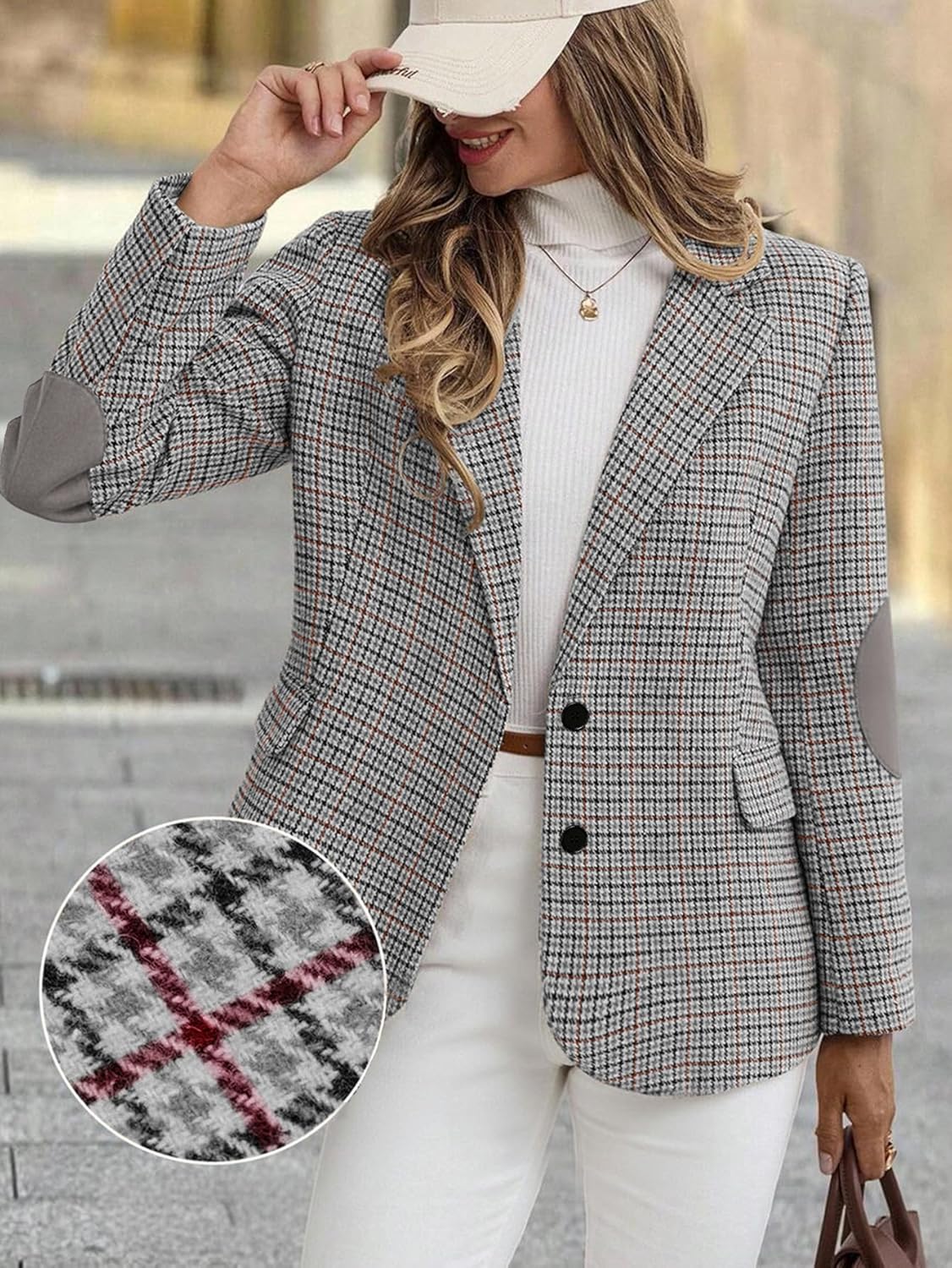 Mina Self Womens Tweed Blazer-Houndstooth Plaid Full Lining Business Casual Work Office Dressy Blazer Jackets Pockets - Image 3