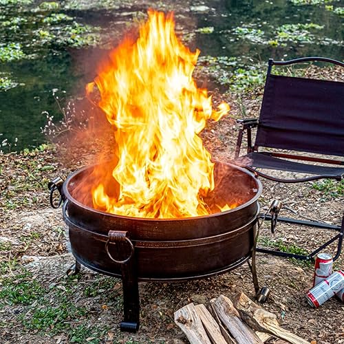 Miniatura 4 de Fogata de 36 pulgadas con parrilla y tapa, chimenea, mesa redonda y barbacoa 3 en 1, hoguera de leña resistente para exteriores con póquer de fuego,