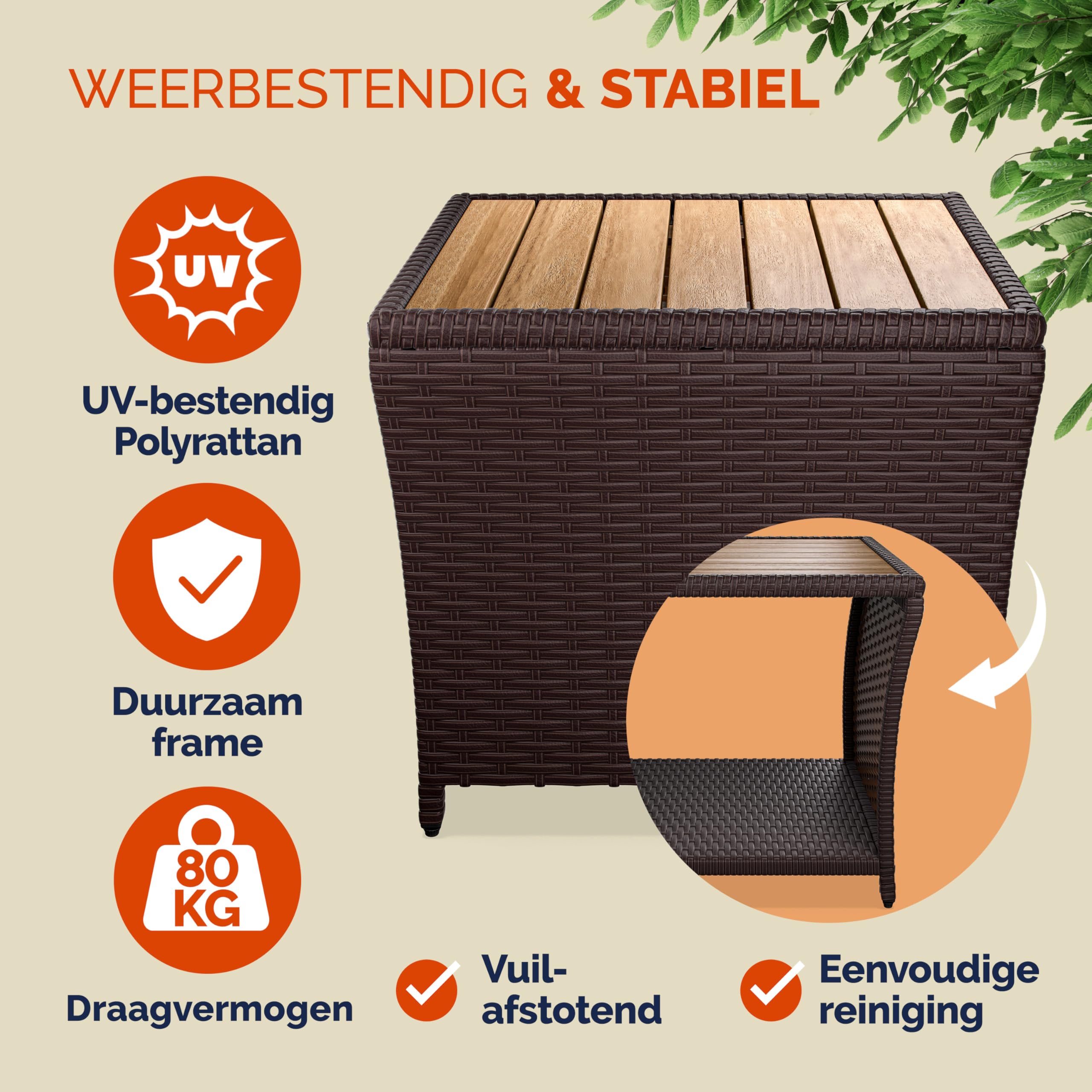 Casaria® Beistelltisch Braun Wetterfest Klein Holz Polyrattan Akazie 45x45x40cm 80kg Belastbarkeit Outdoor Tisch Gartentisch Balkontisch Gartenmöbel