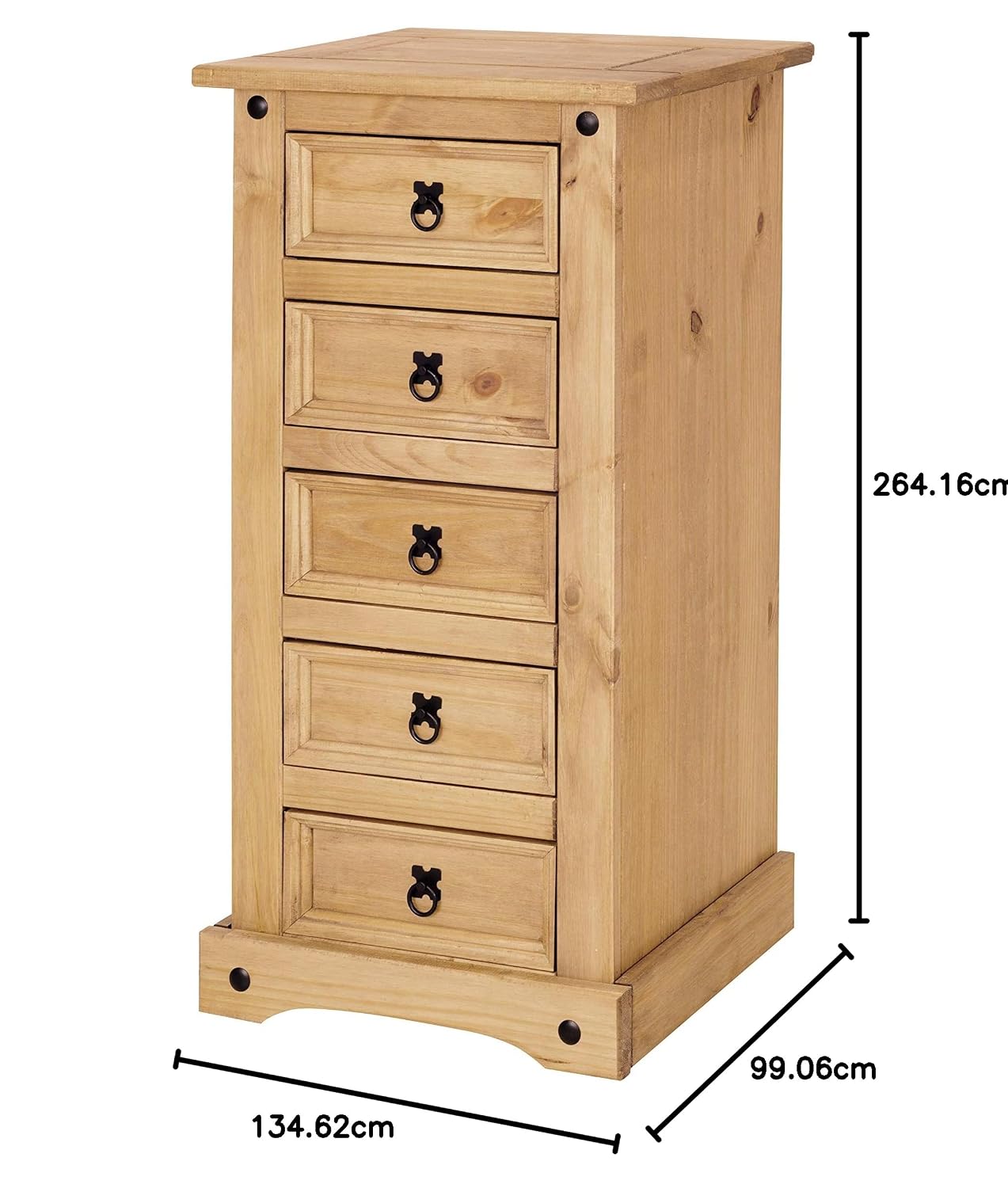 Corona 5 Drawer Narrow Chest, Tallboy, Mexican Pine - Image 2