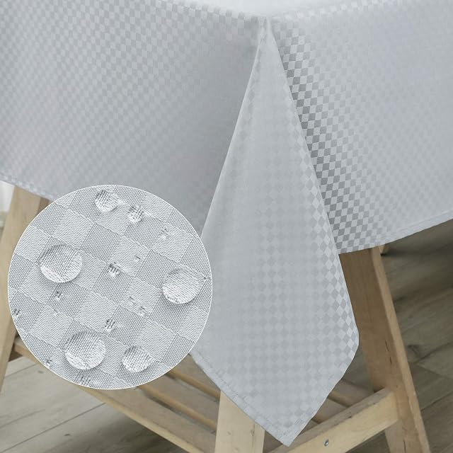 WELTRXE Rectangular Tablecloth Water Resistant Polyester Checkered Table Cloth Oblong Dining Table Cover for Home Restaurant Party Buffet Picnic, Silver Grey,140*200cm