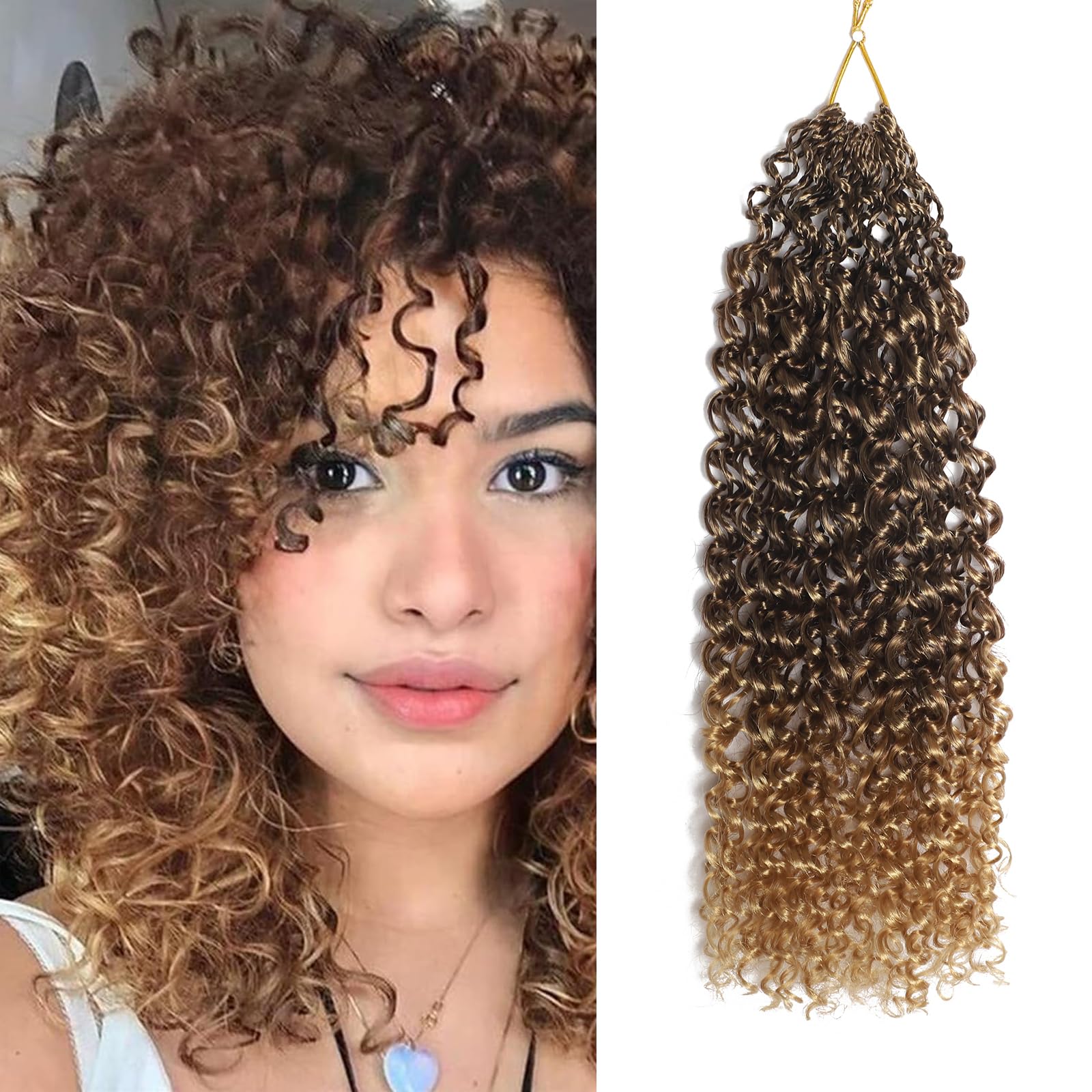 FLWAI Pre Looped Micro Kinky Curly Crochet Hair 8 Packs 12 Inch Yanky Twist Crochet Hair Kinky Twist Synthetic Wavy Curly Crochet Hair Extensions for Black Women (T33/27